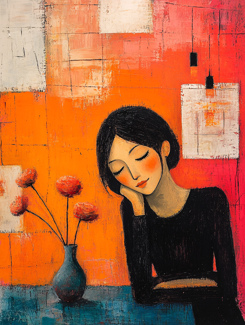 Contemplative Woman With Flowers