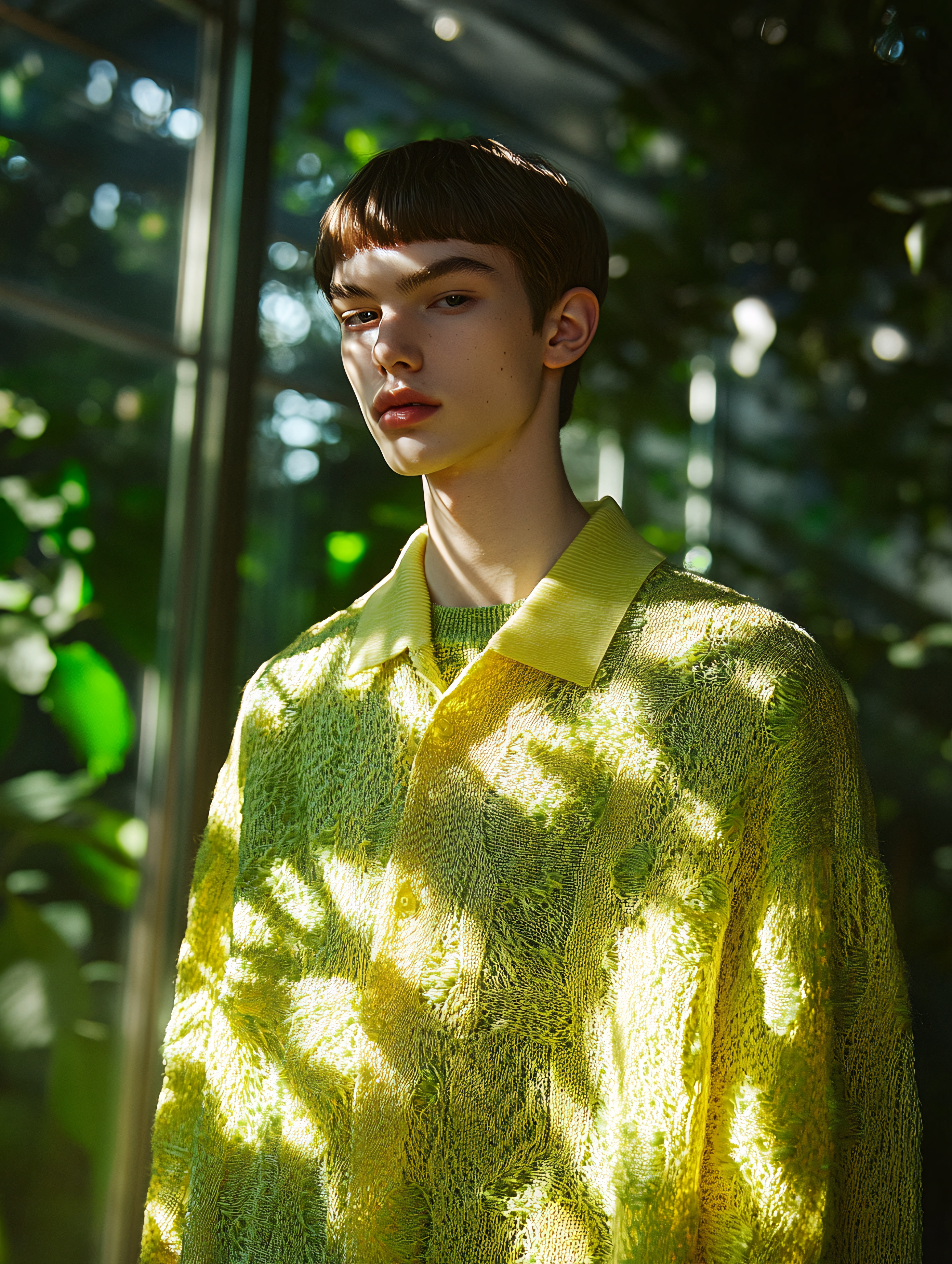 Contemplative Young Man In Textured Yellow Shirt Portrait