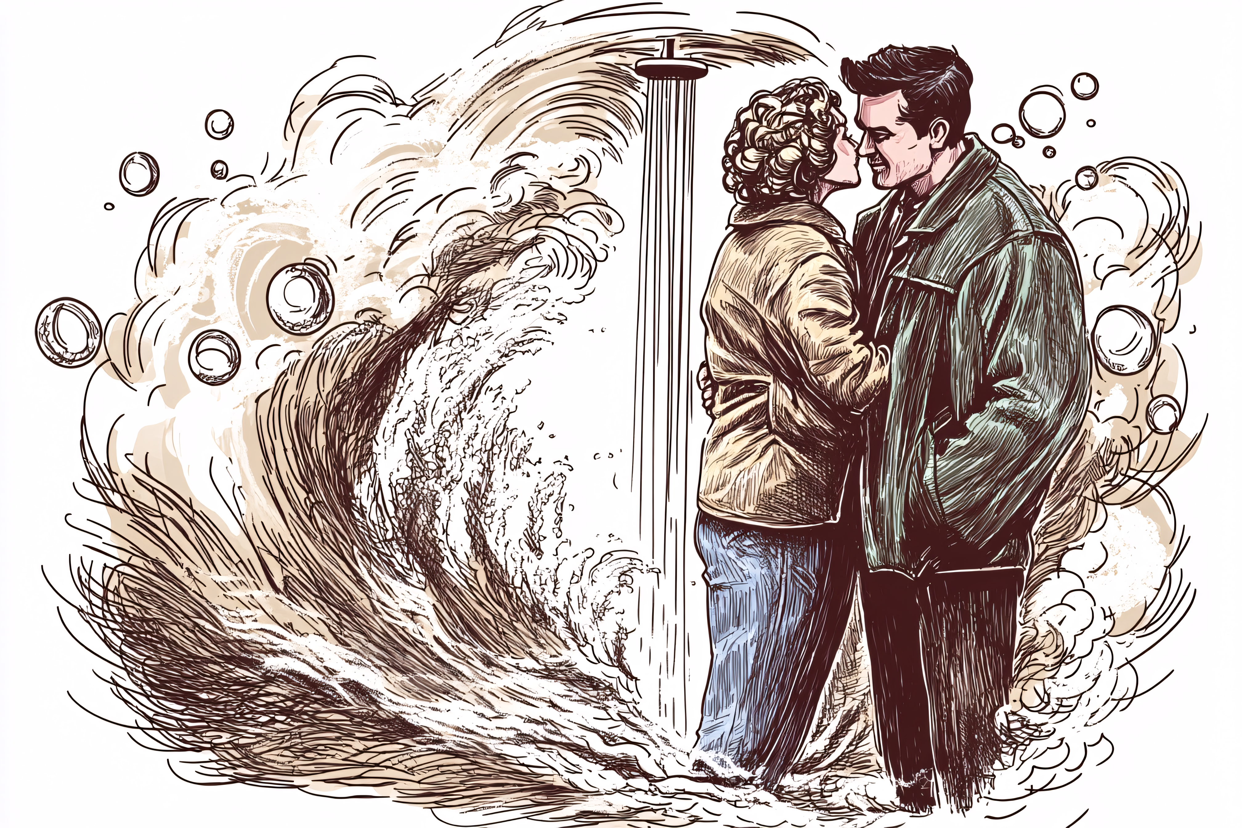 Couple Embracing Under a Shower