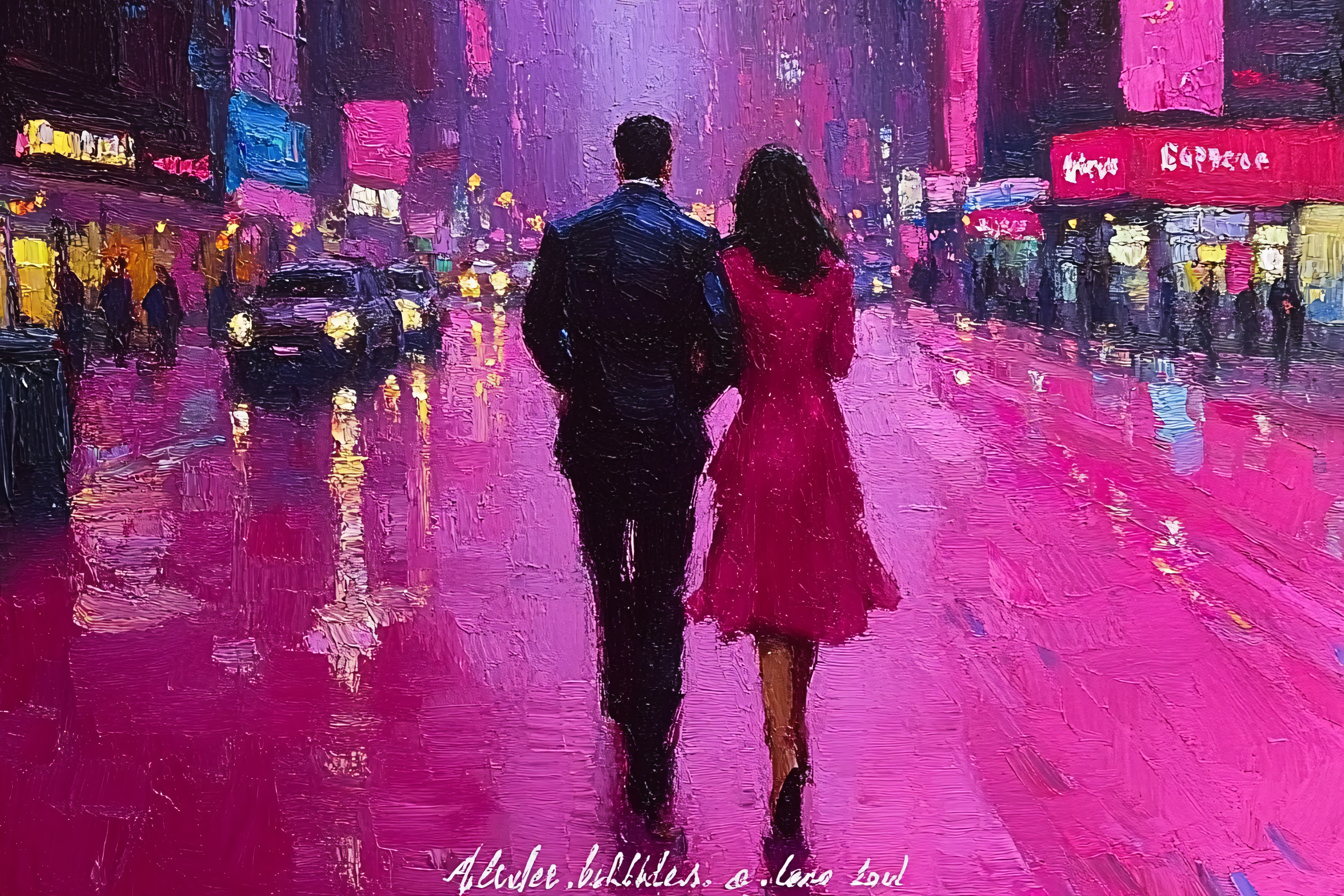 Couple Walking in Rainy City Street