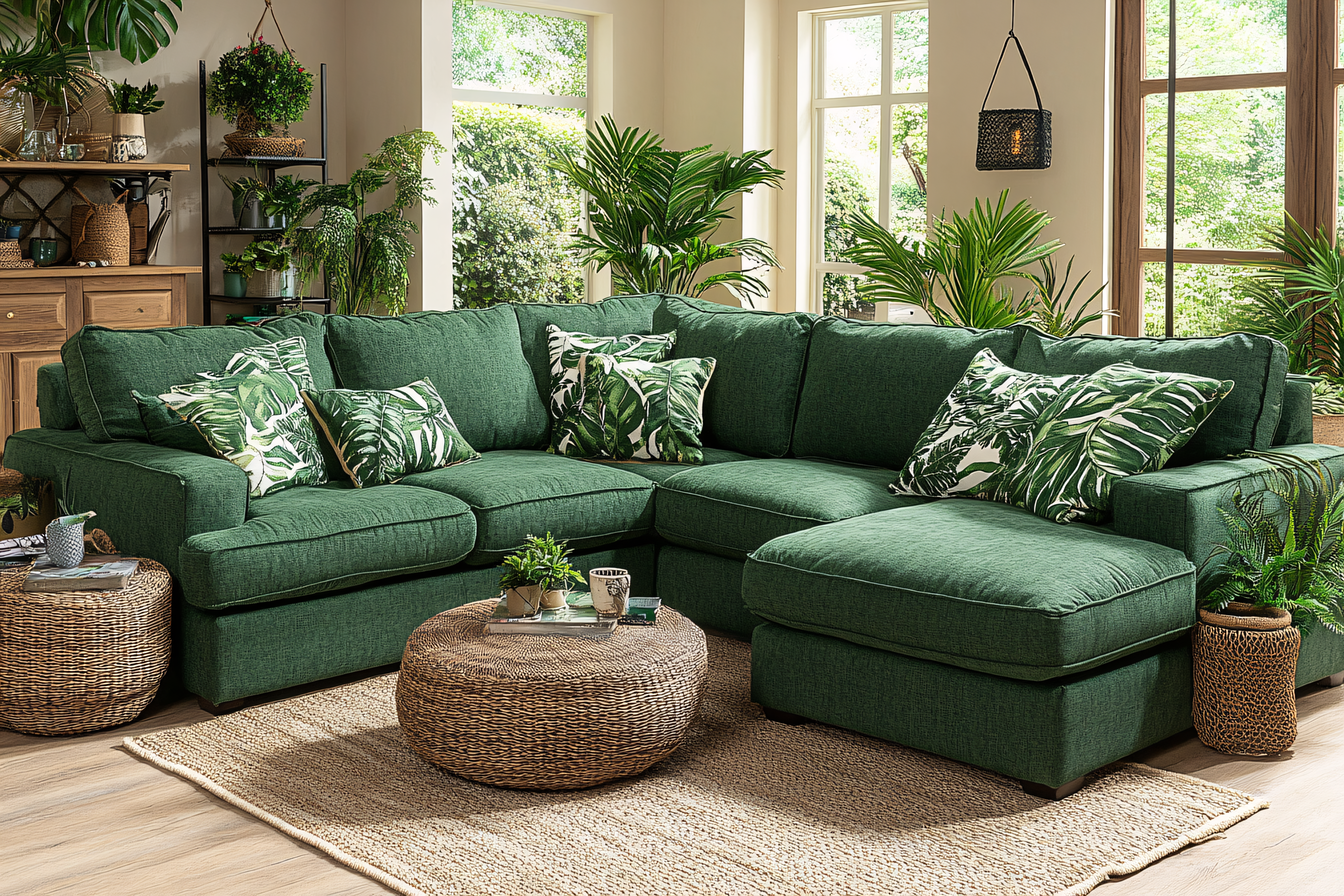 Cozy Green Sofa in Natural Light Living Room