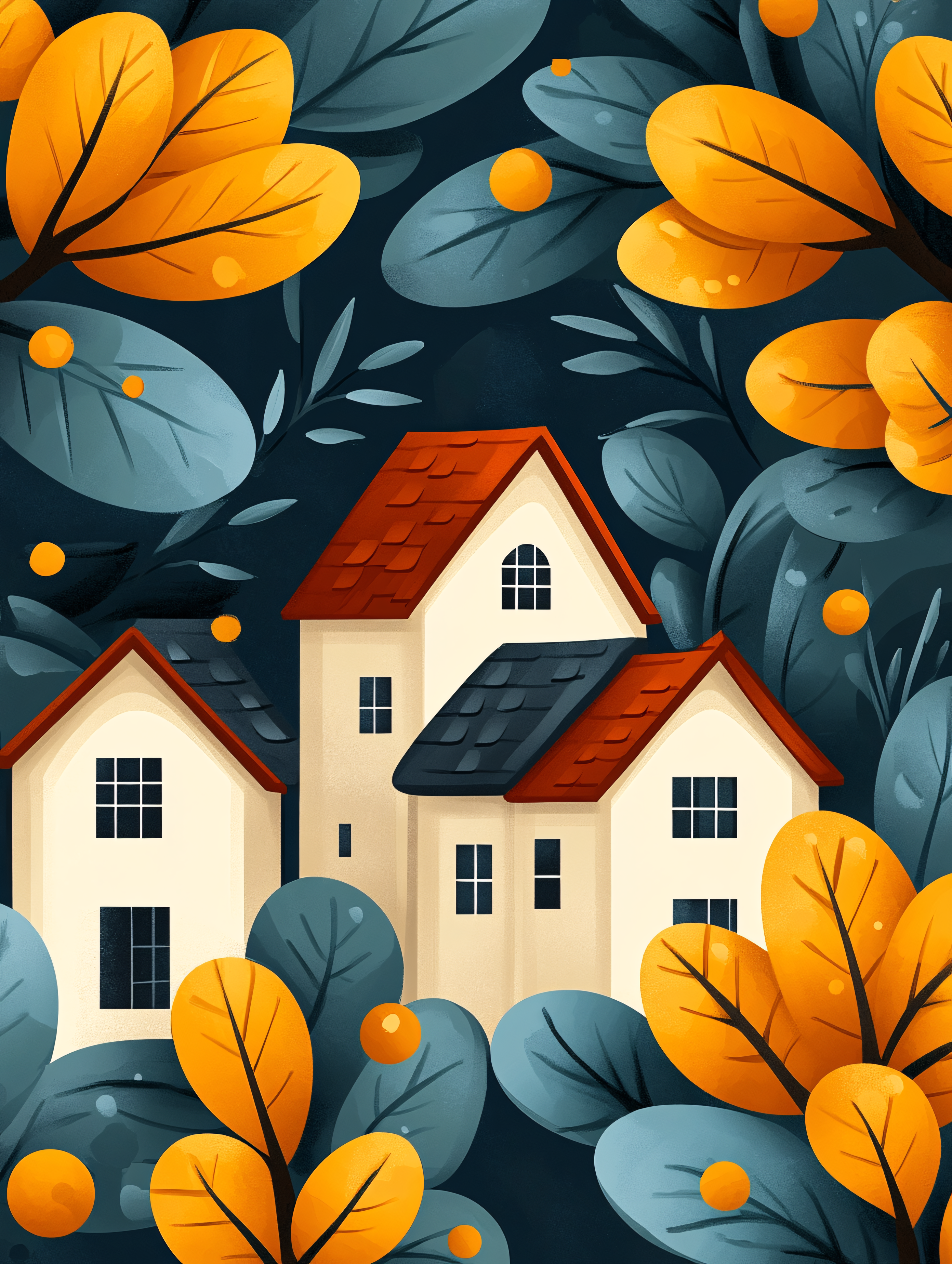 Cozy Houses in Autumn Foliage