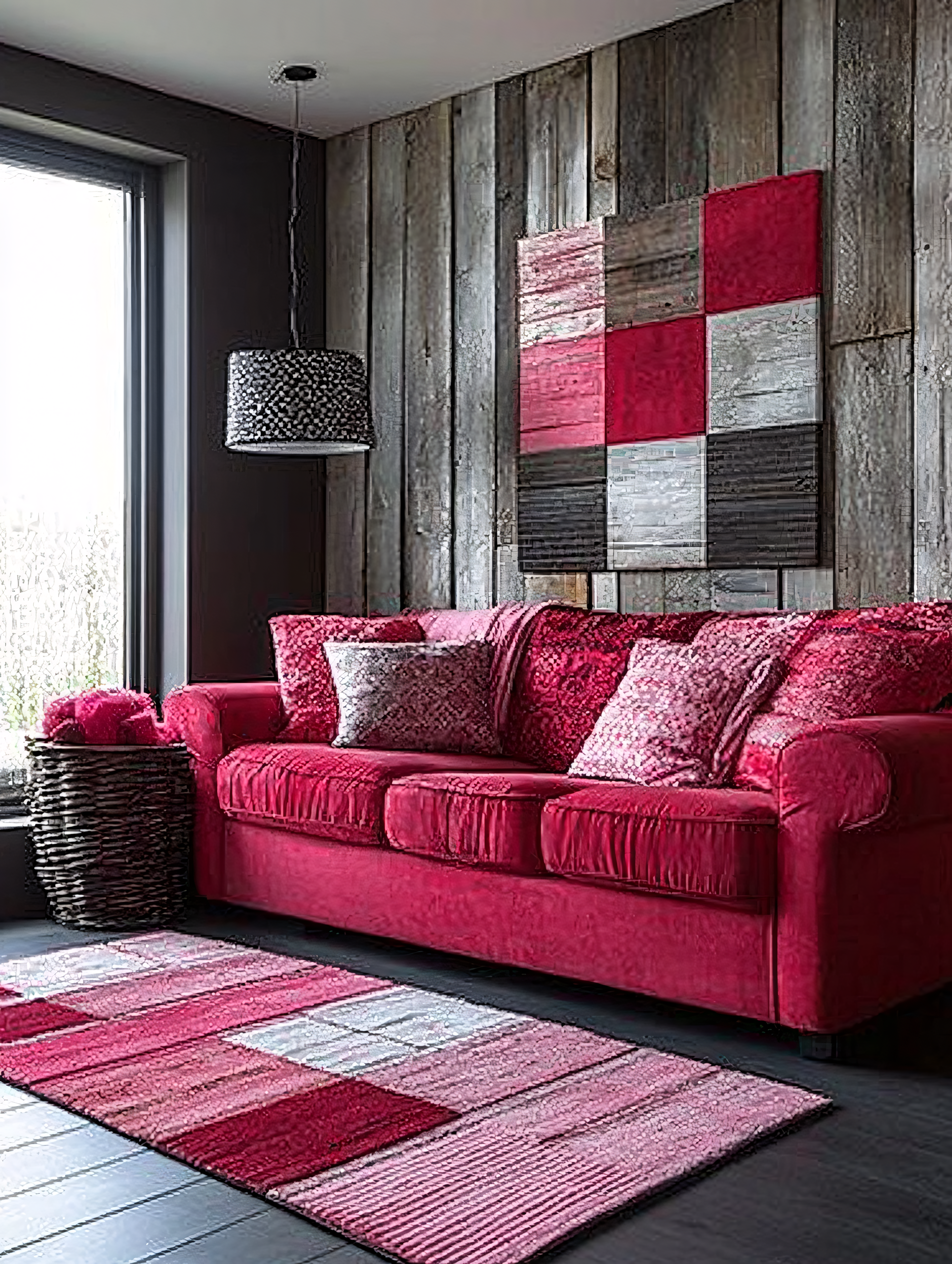 Cozy Living Room with Red Sofa
