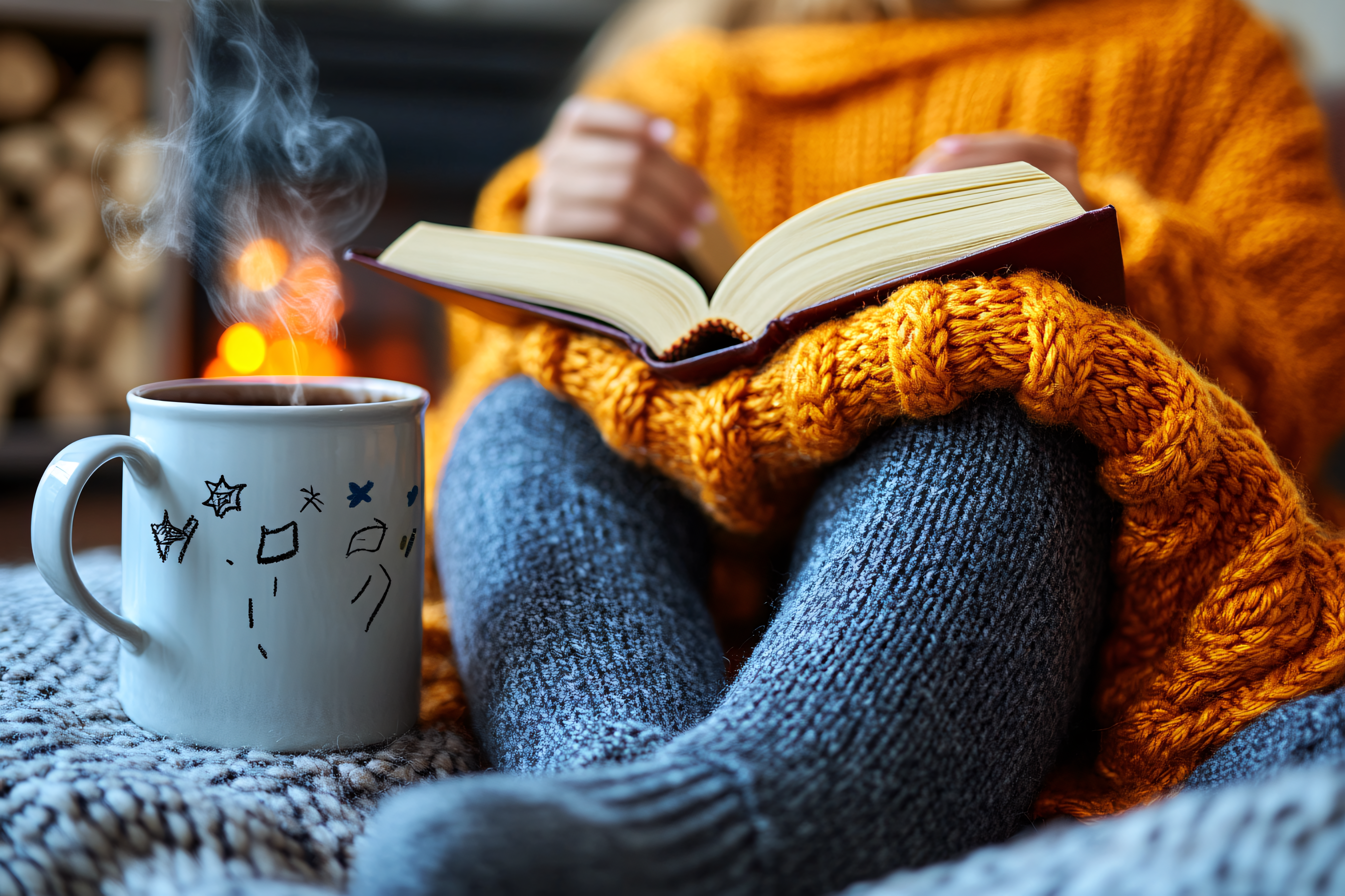 Cozy Reading by the Fireplace