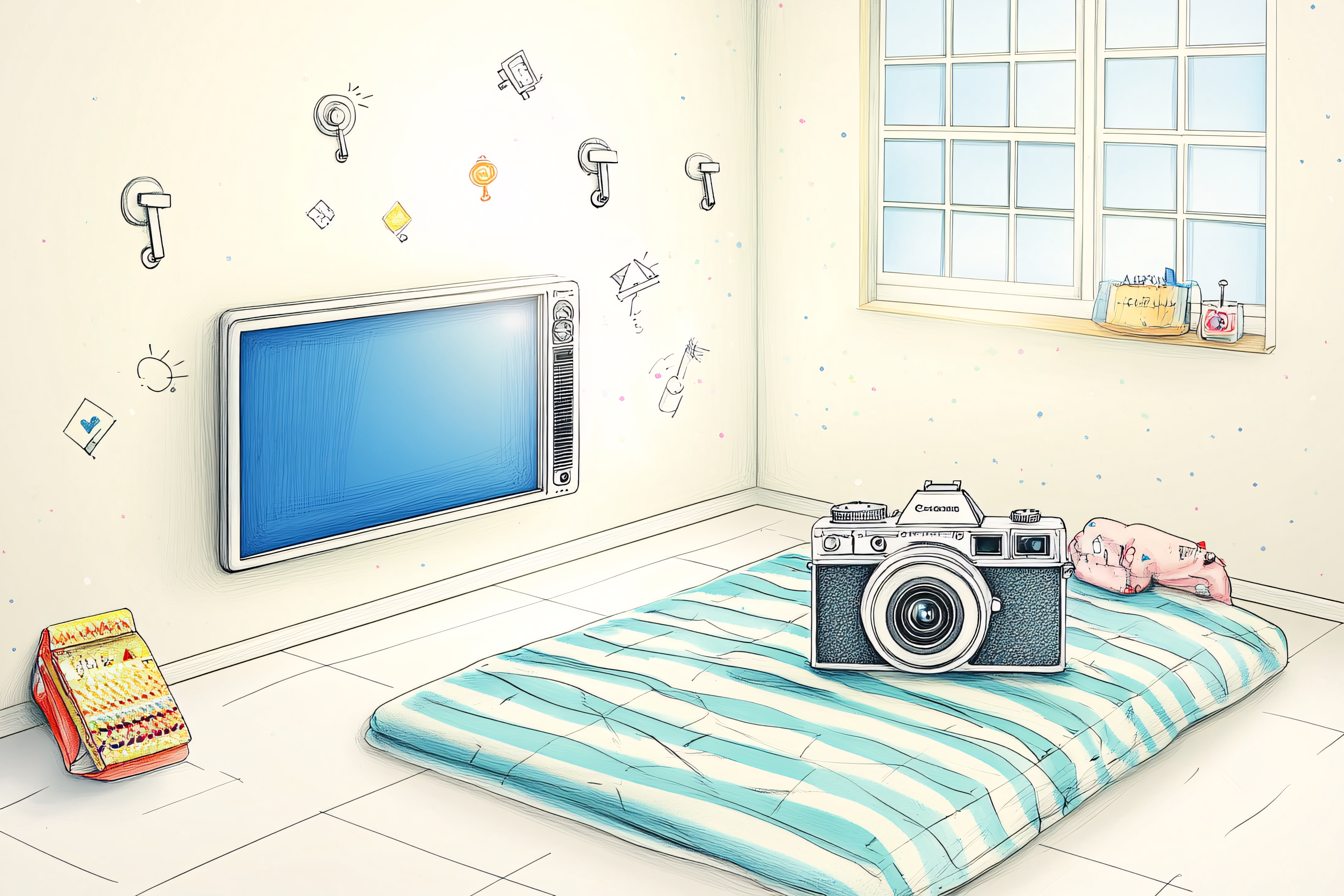 Cozy Room with Retro Camera and Dreamy Accents