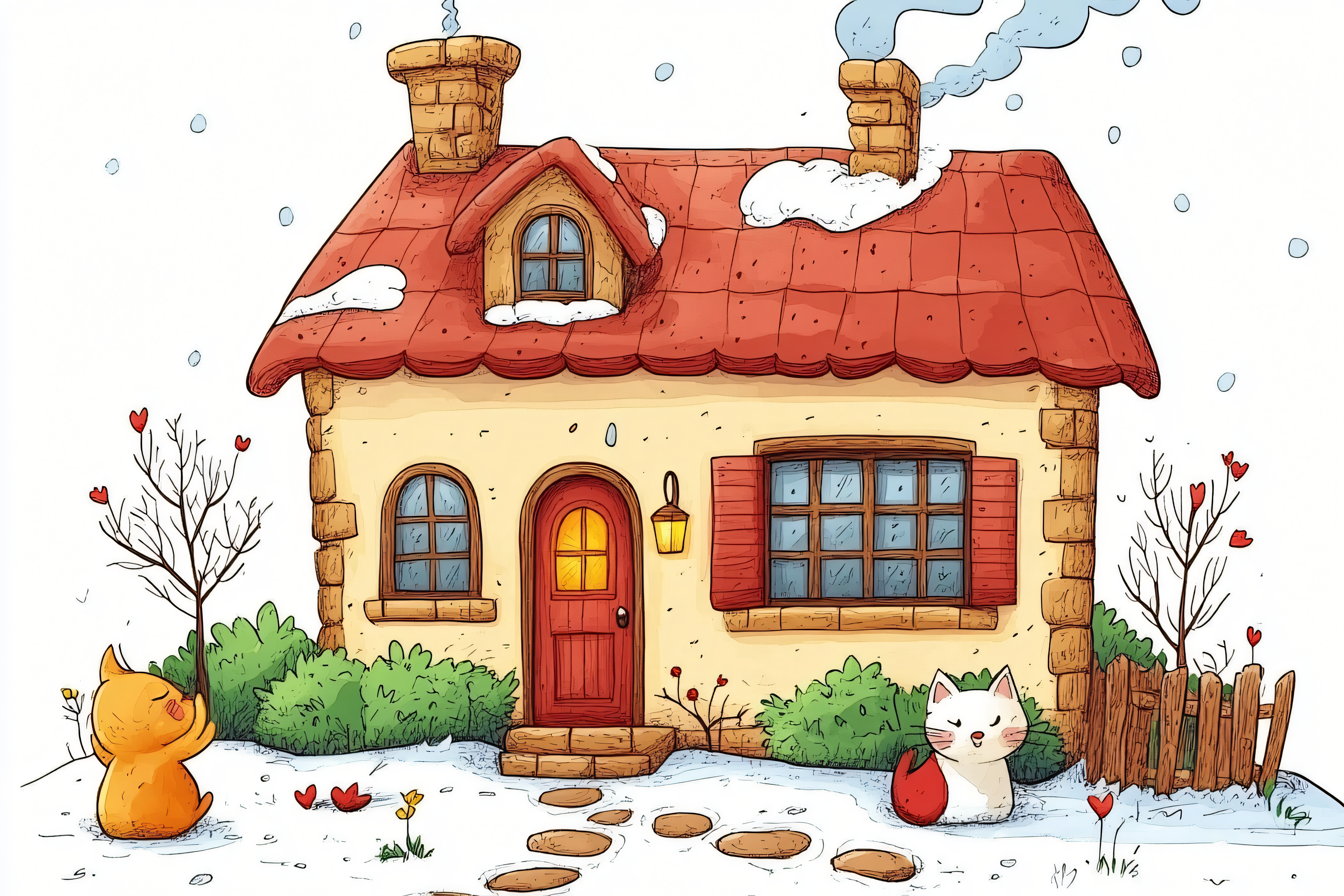 Cozy Winter House with Animals