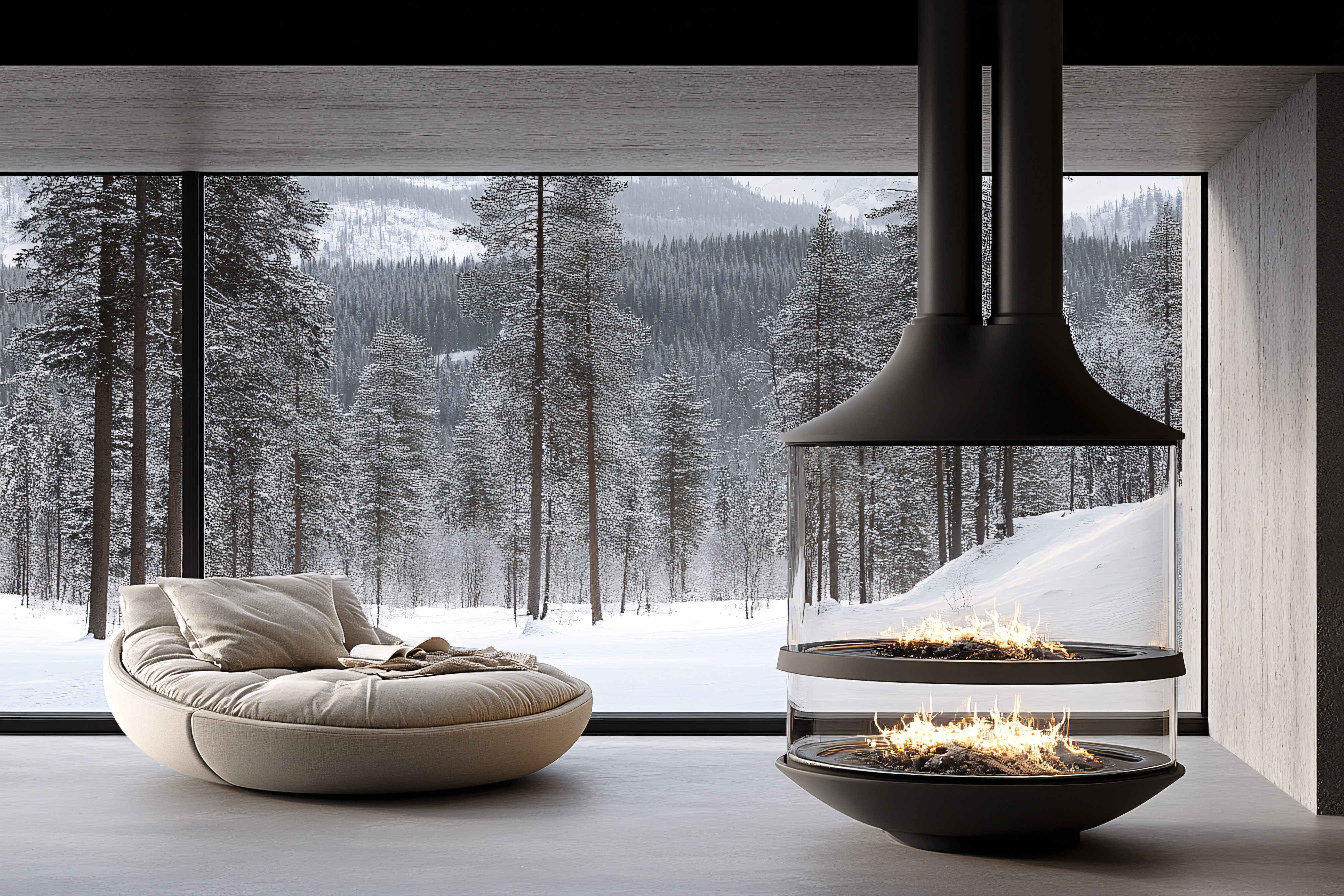 Cozy Winter Interior with Modern Fireplace
