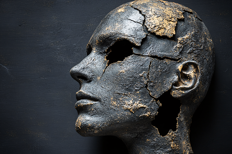 Cracked Head Profile Sculpture