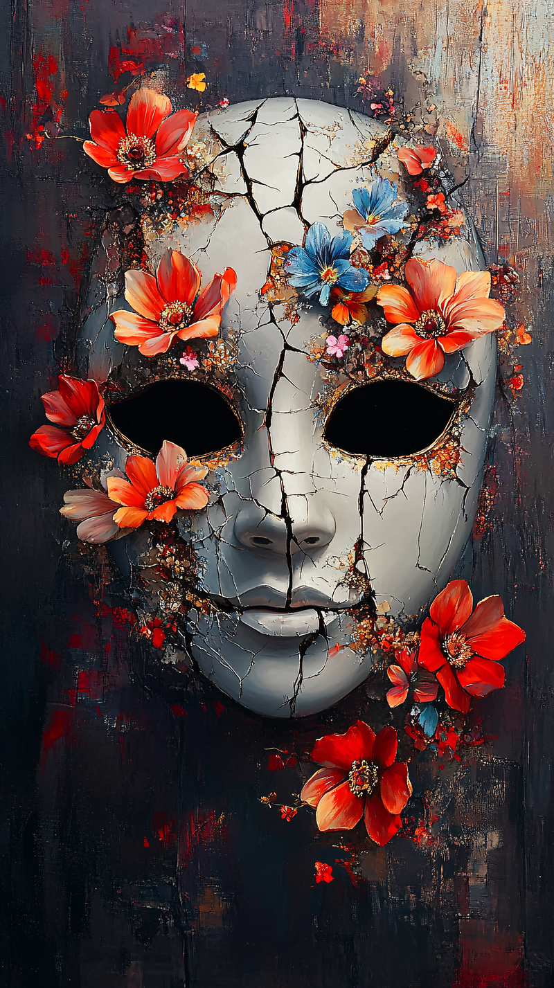 Cracked Mask with Floral Accents