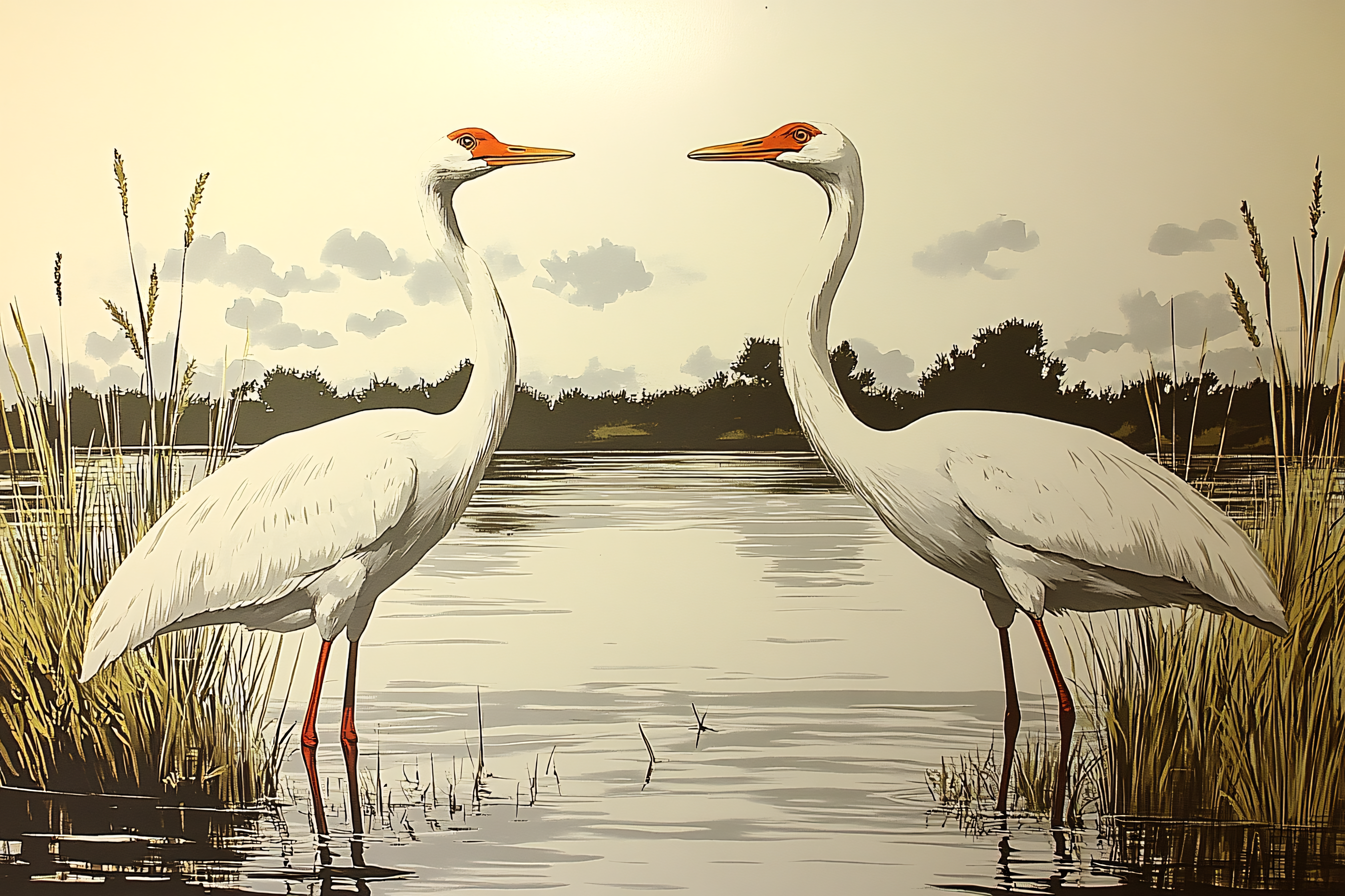 Cranes Facing Each Other