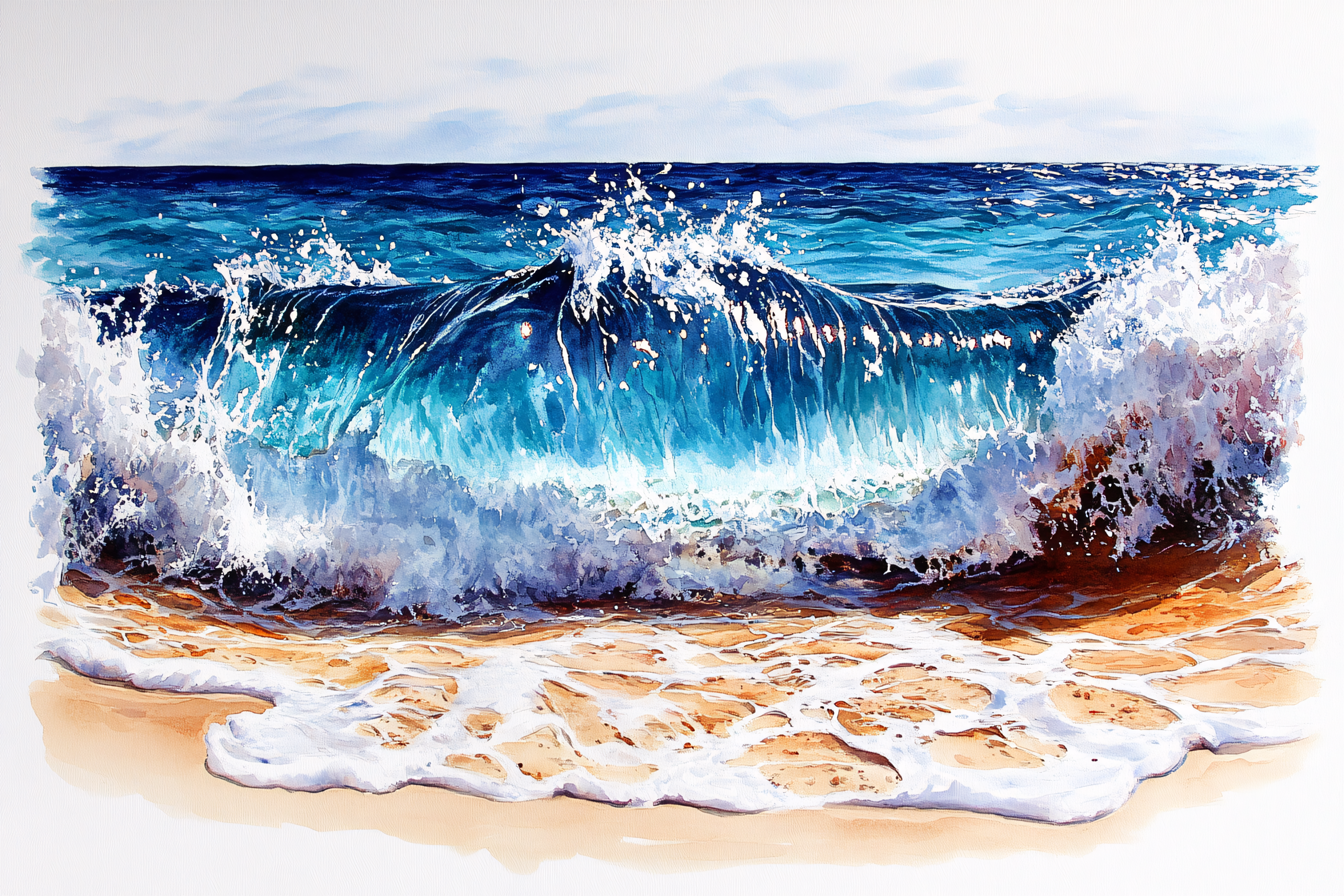Crashing Ocean Wave Watercolor