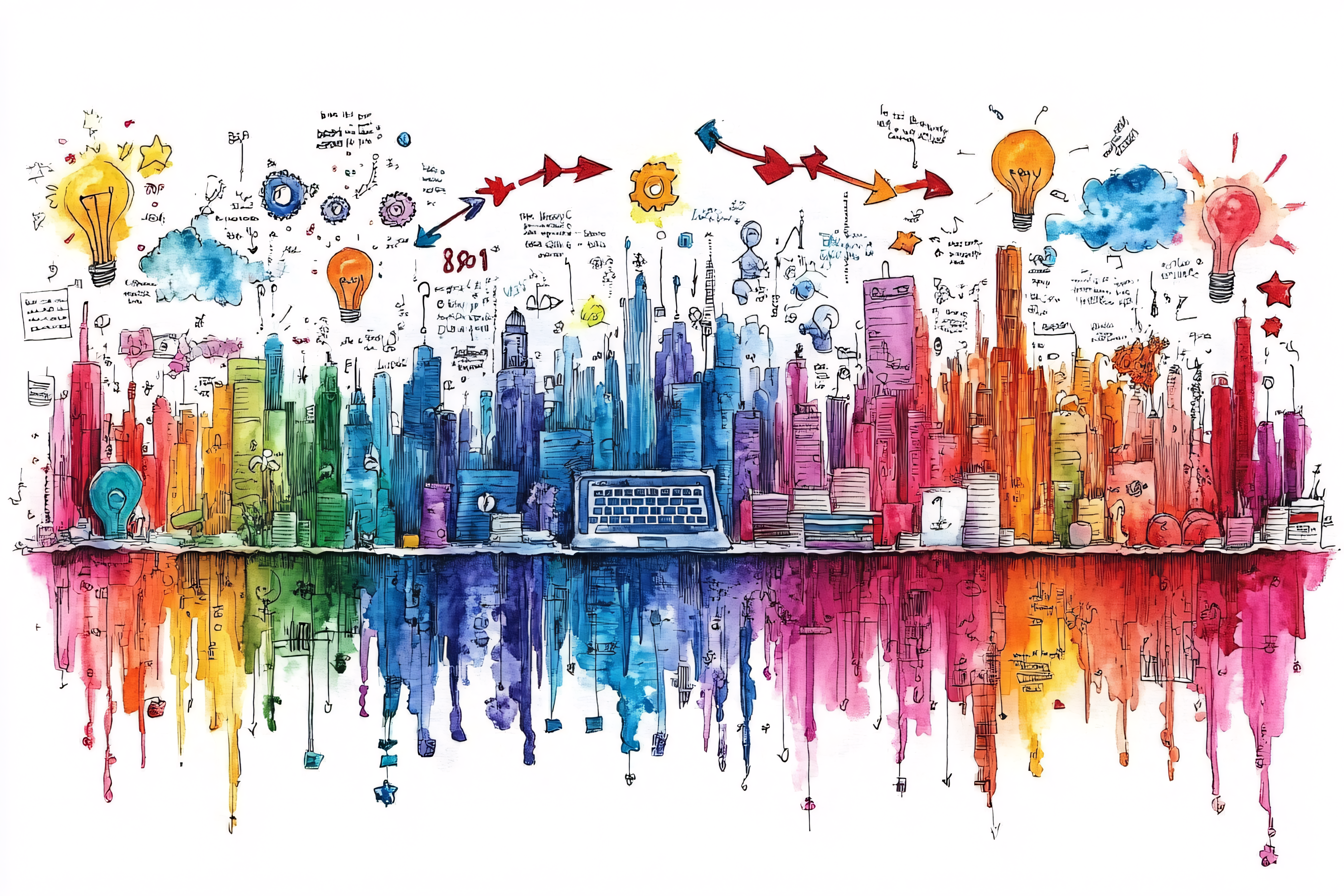 Creative Cityscape with Idea Bubbles