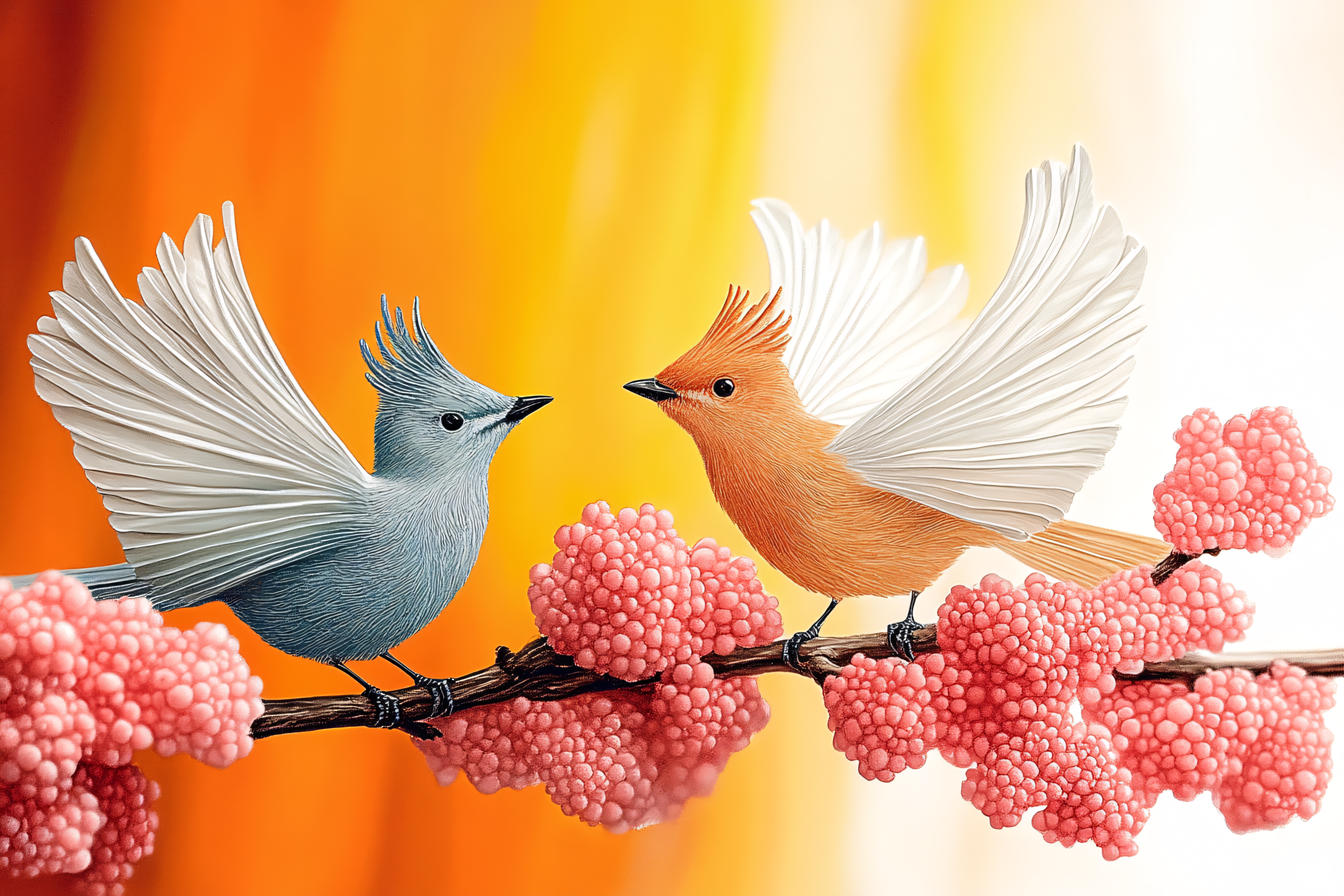 Crested Birds On A Branch