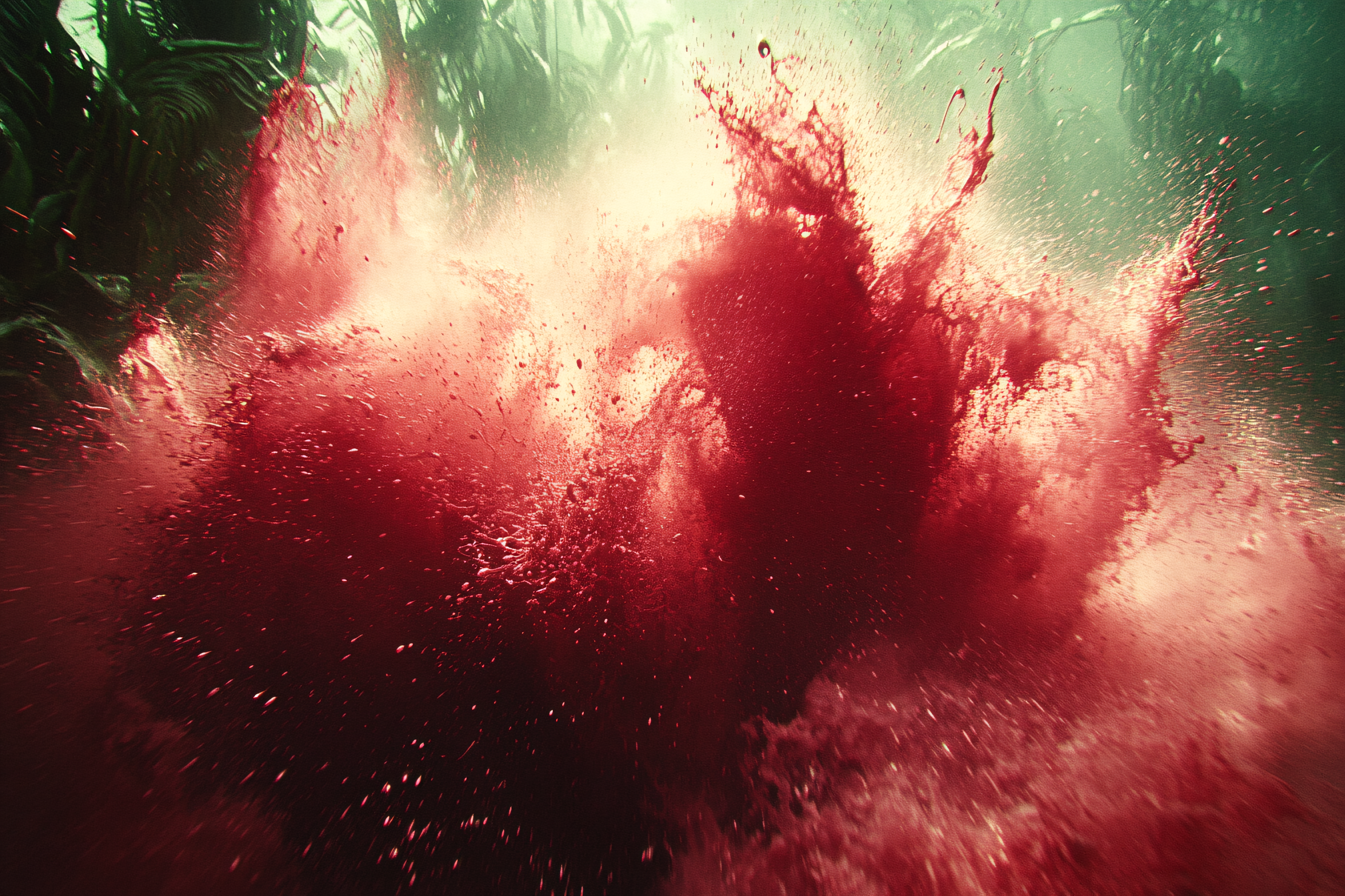 Crimson Burst in Jungle Mist