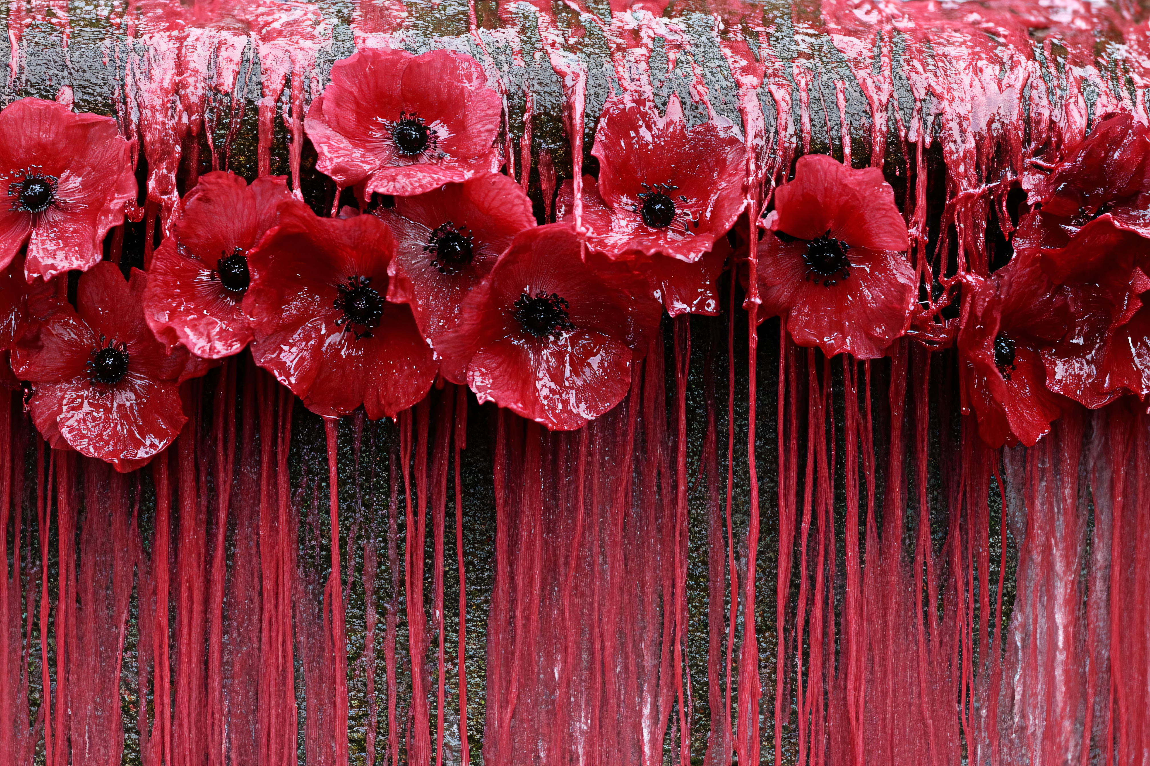 Crimson Poppies In Dripping Paint