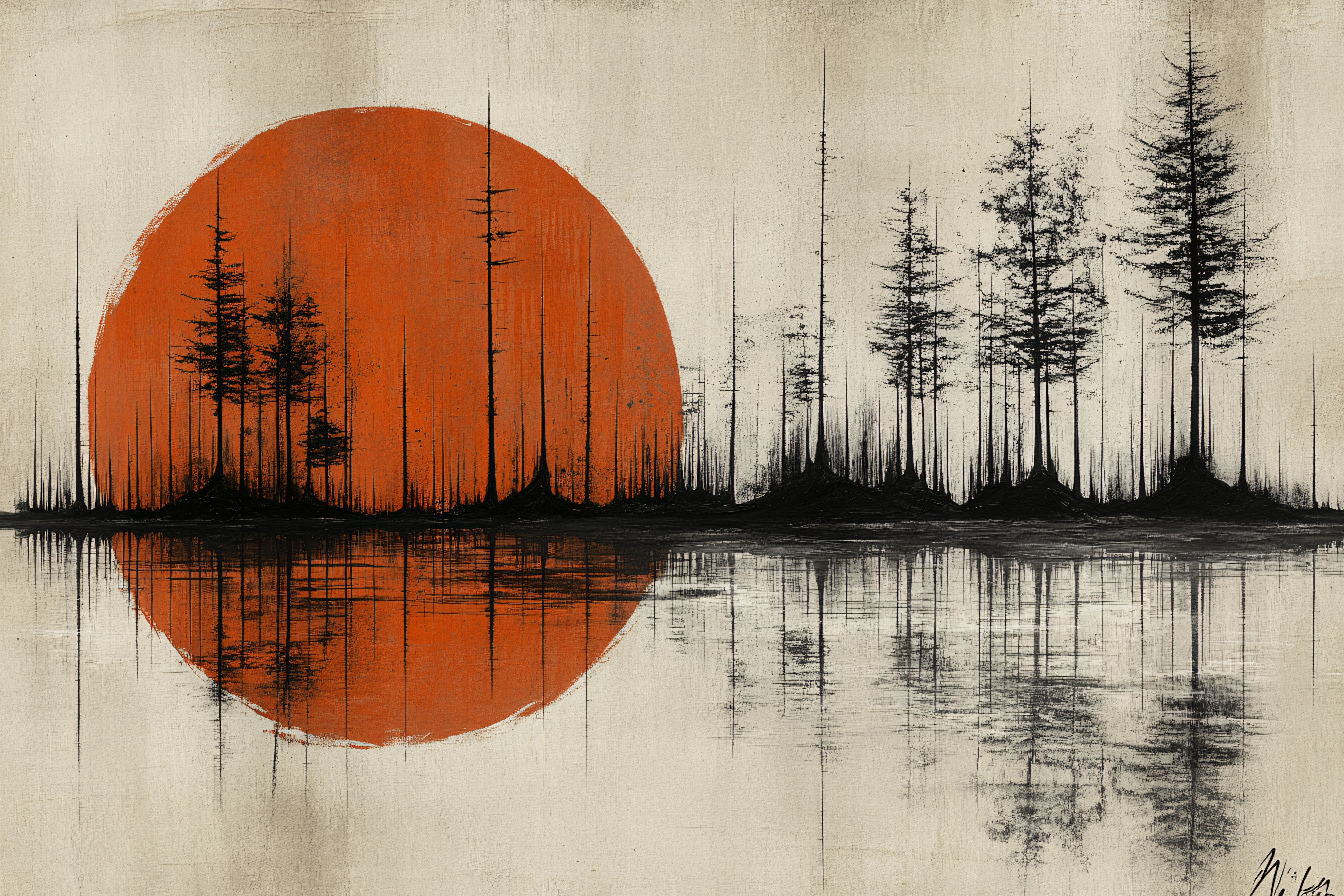 Crimson Sunset Forest Reflection