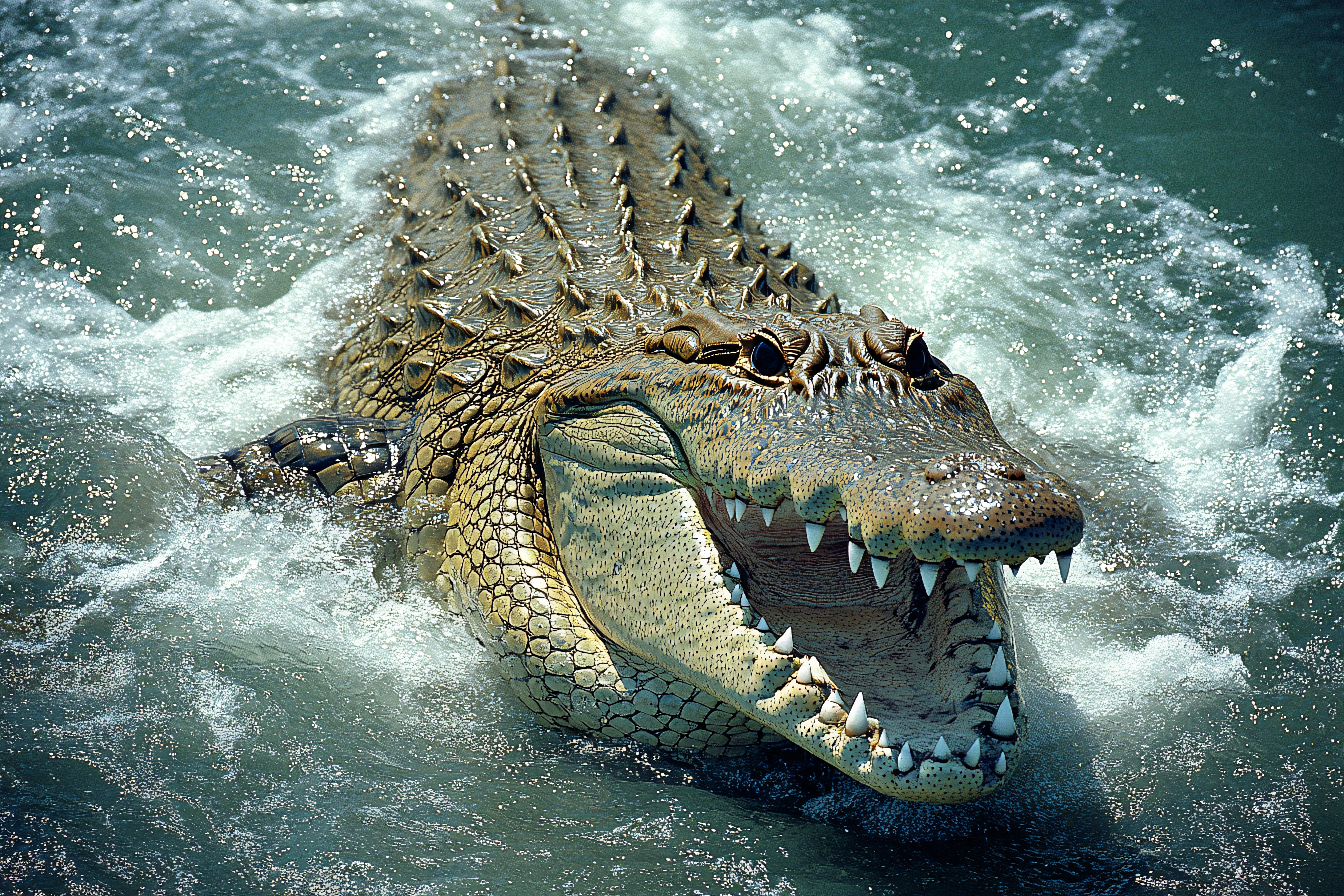 Crocodile With Open Mouth In Water