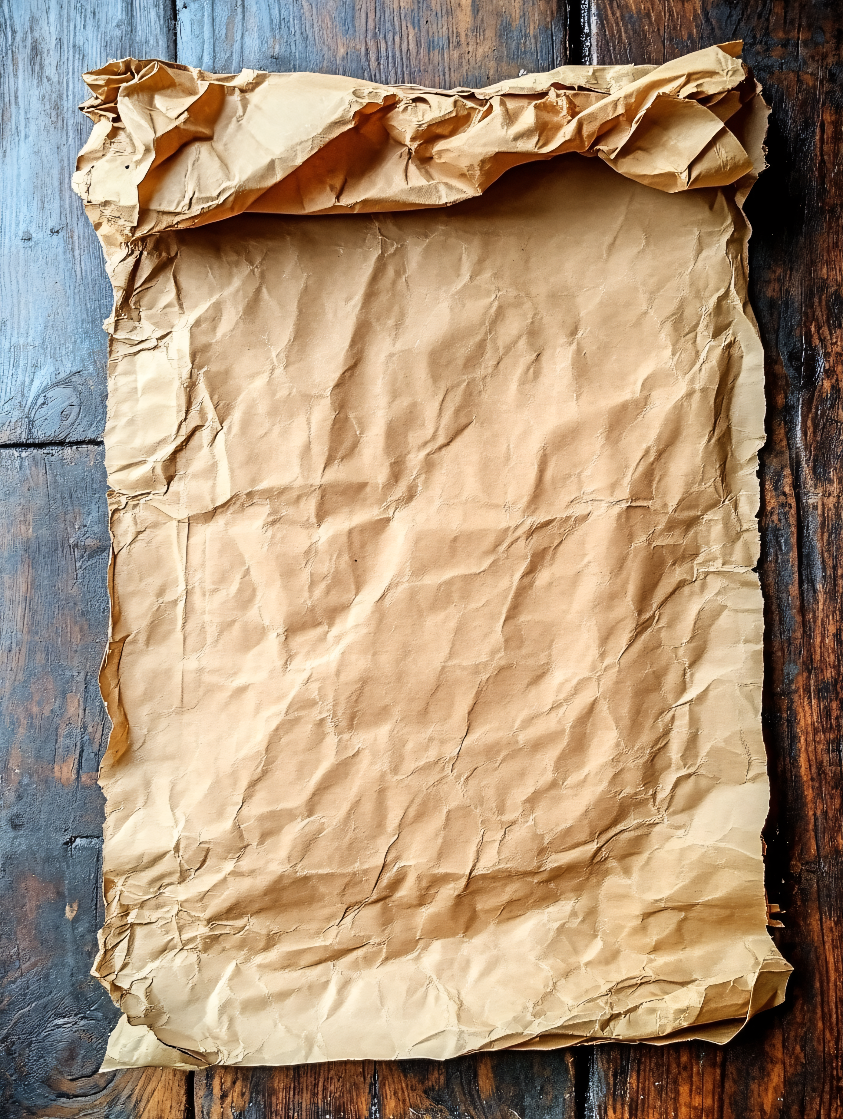 Crumpled Brown Paper On Wooden Table