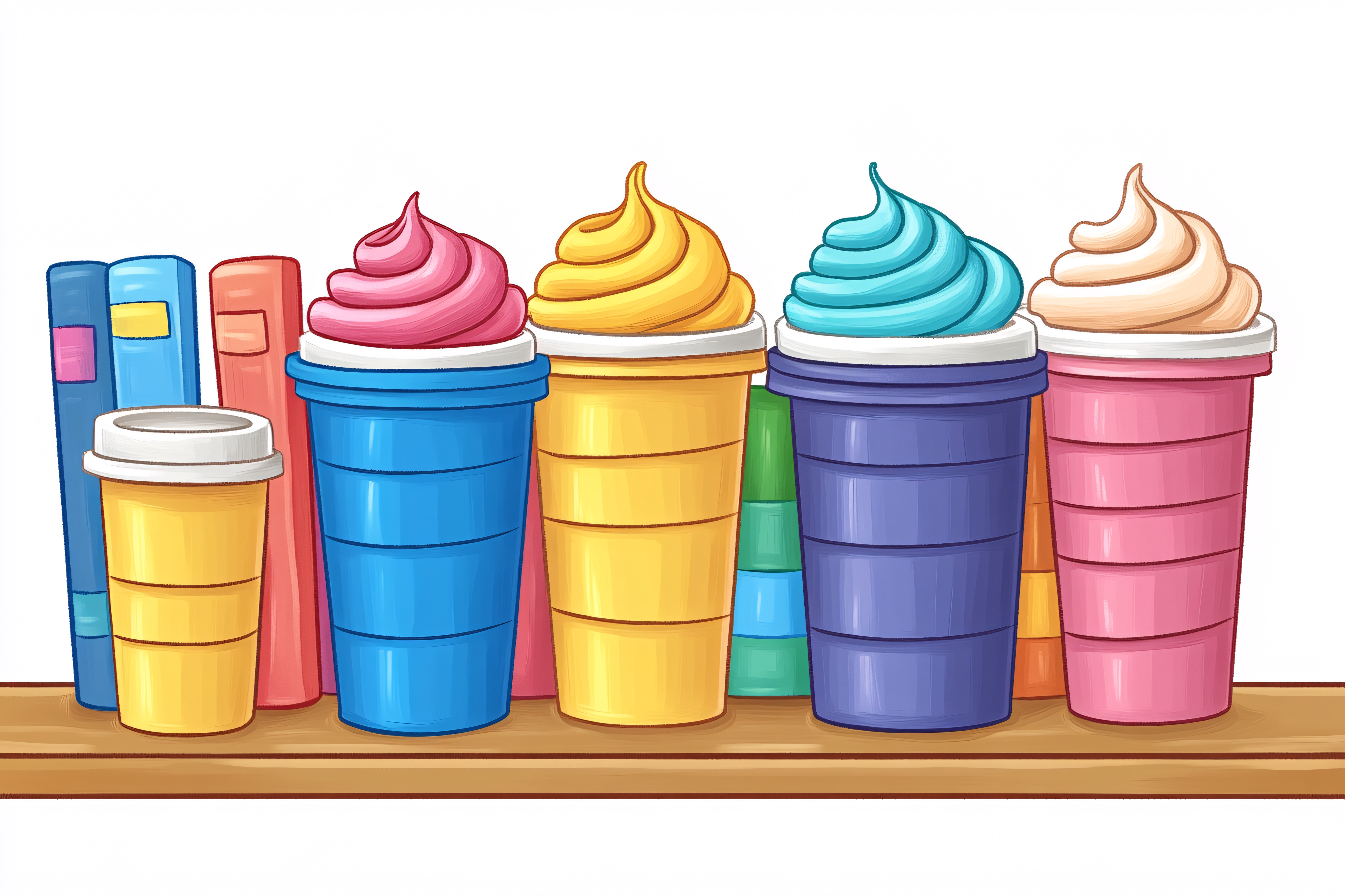Cups And Books On Shelf