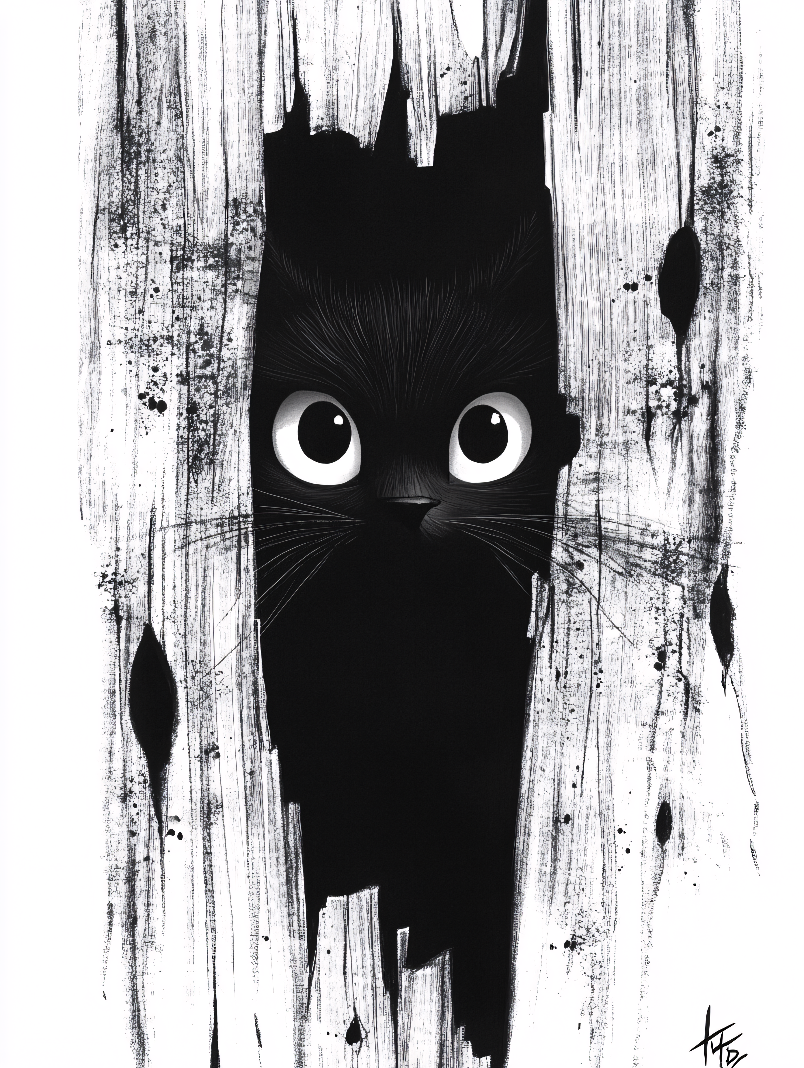 Curious Black Cat Peeking