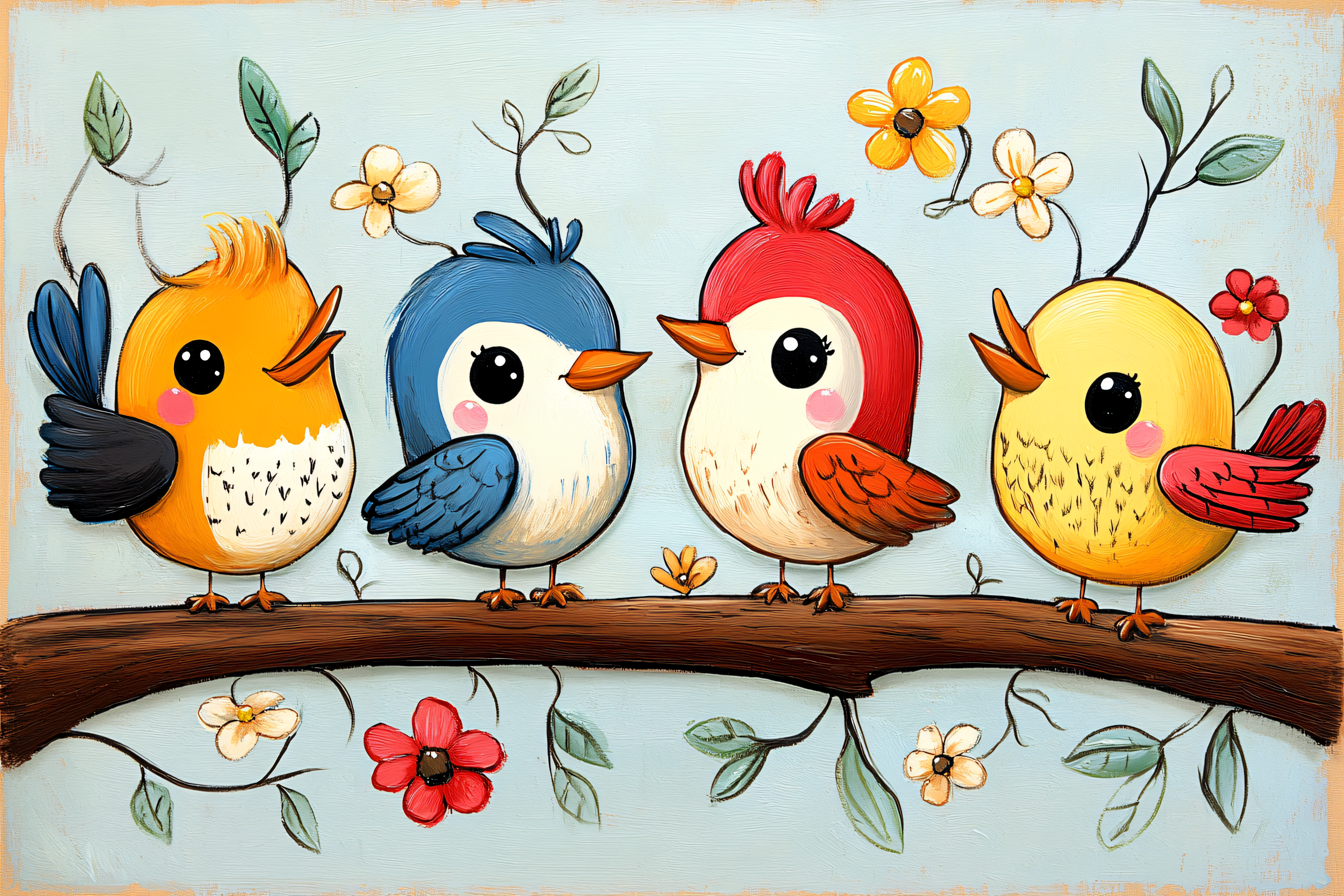 Cute Birds on Branch