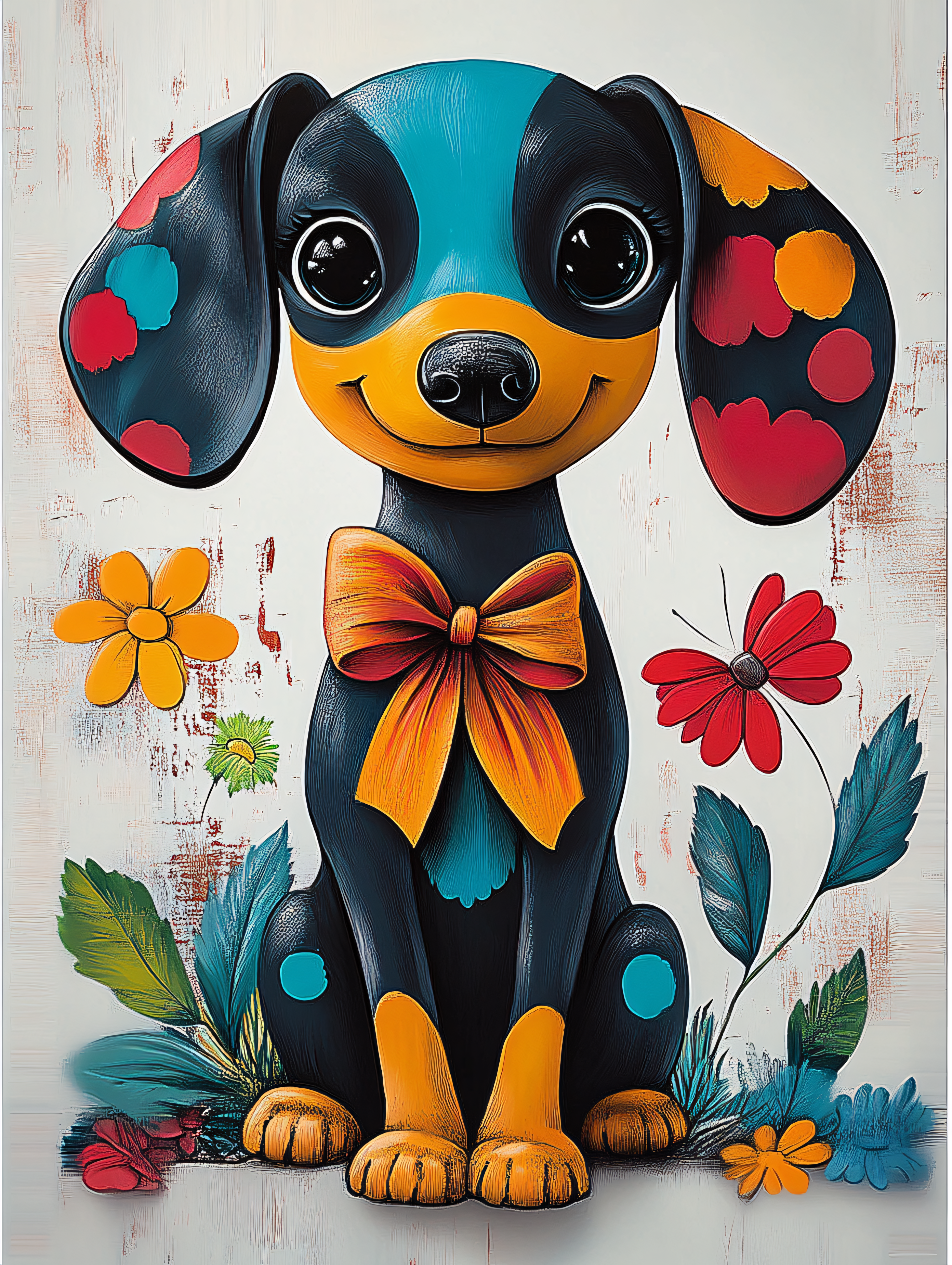 Cute Dog With Bow Tie And Flowers
