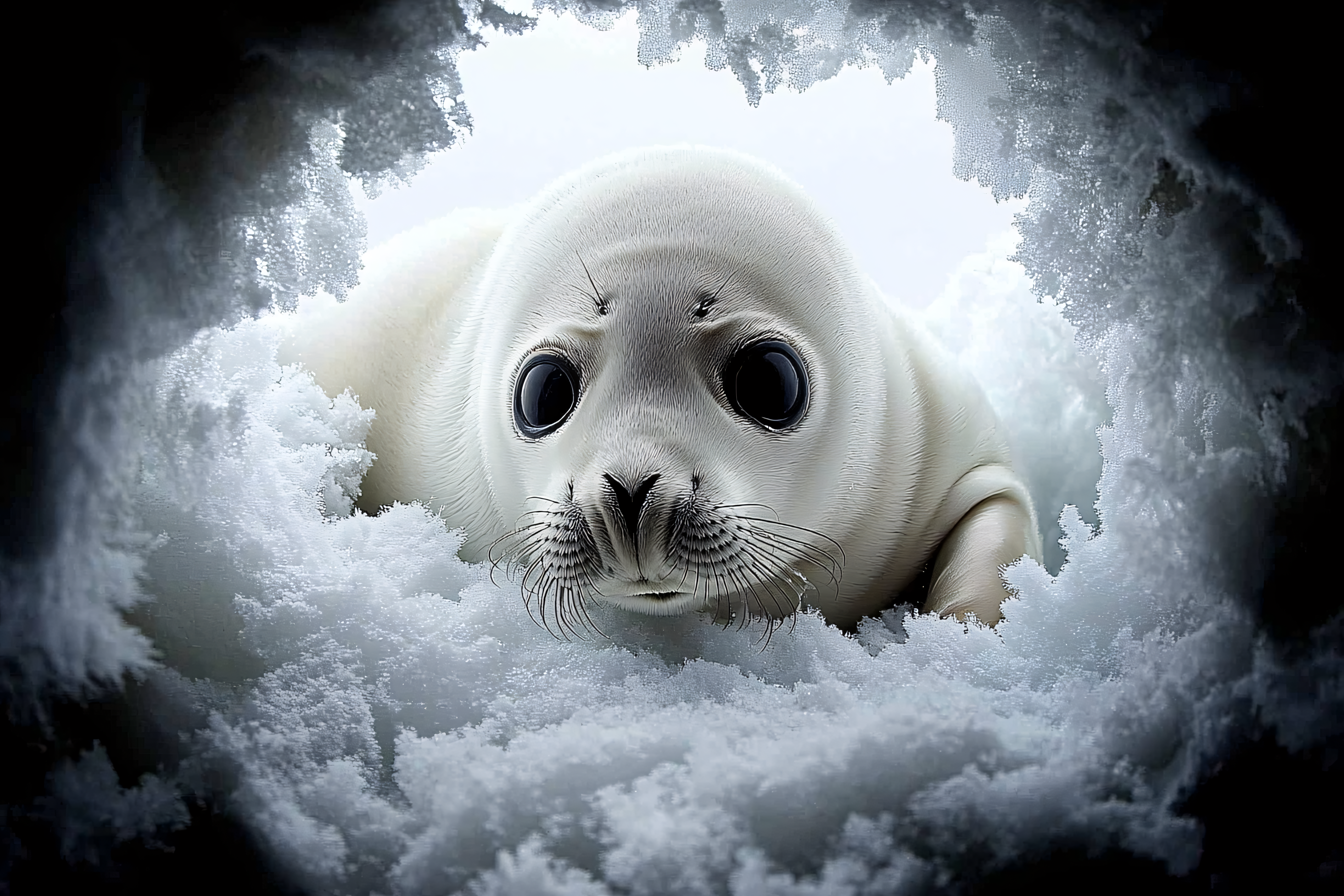 Cute Harp Seal Pup in Snow