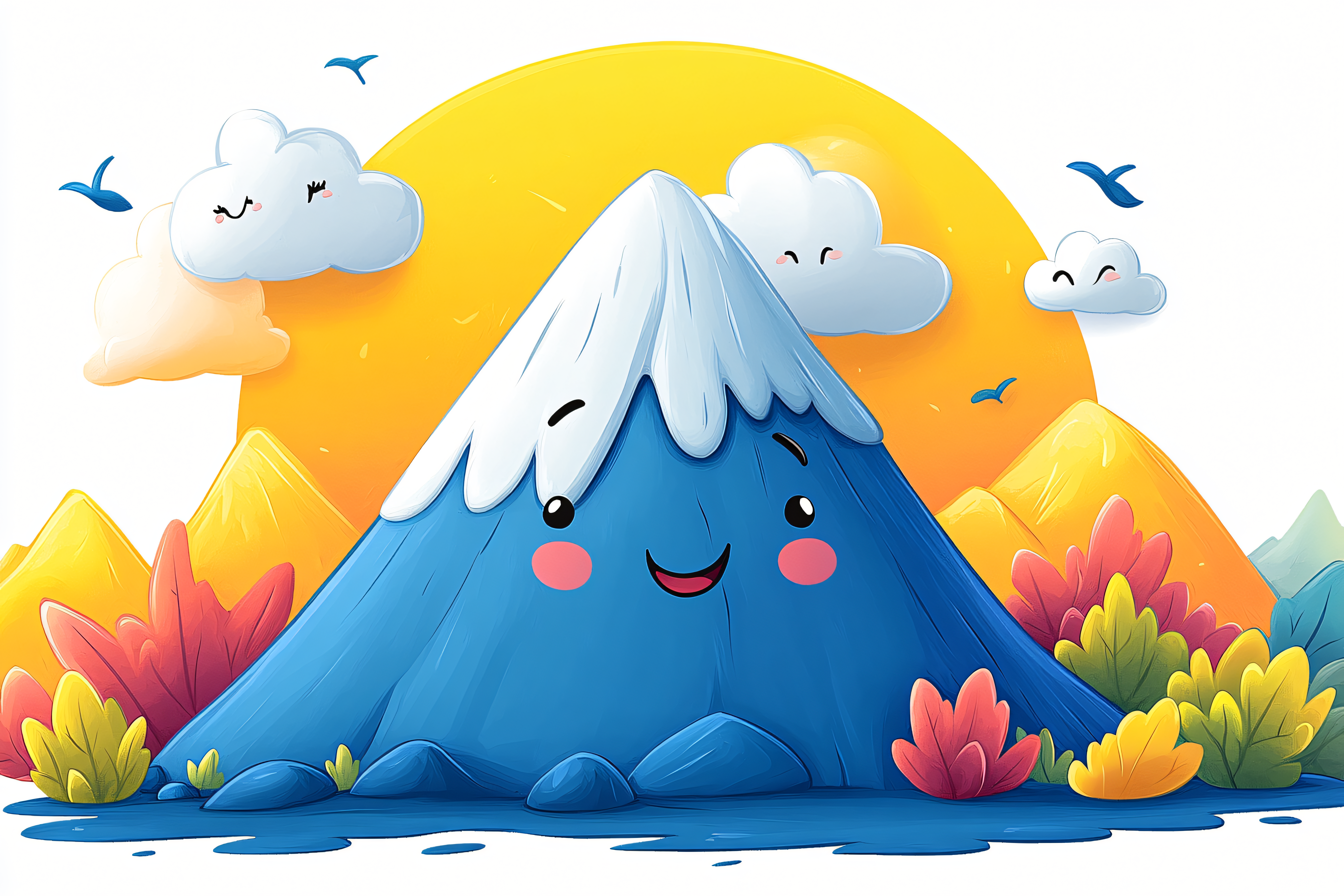 Cute Mountain Character with Smiling Face