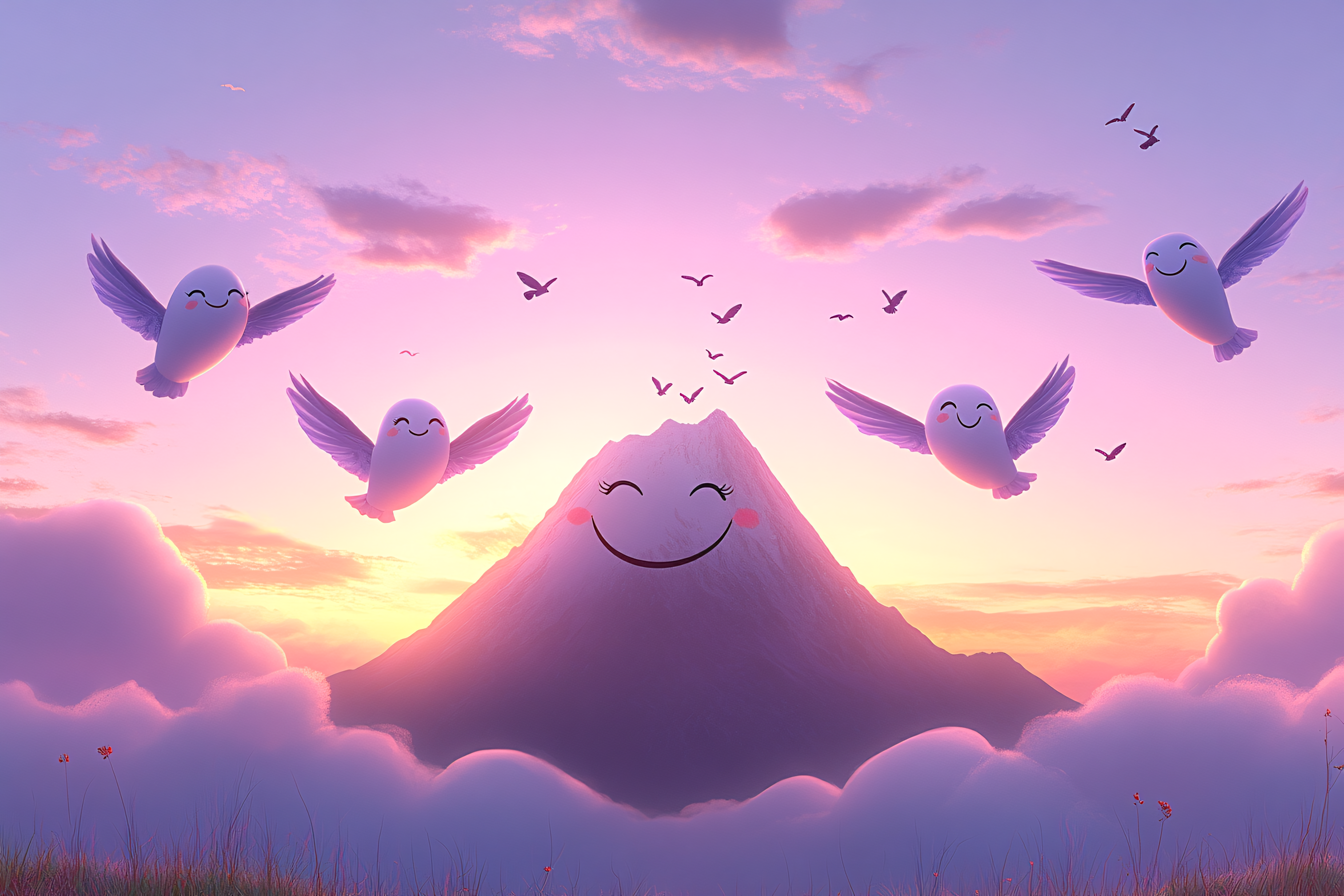 Cute Mountain Friends at Sunset