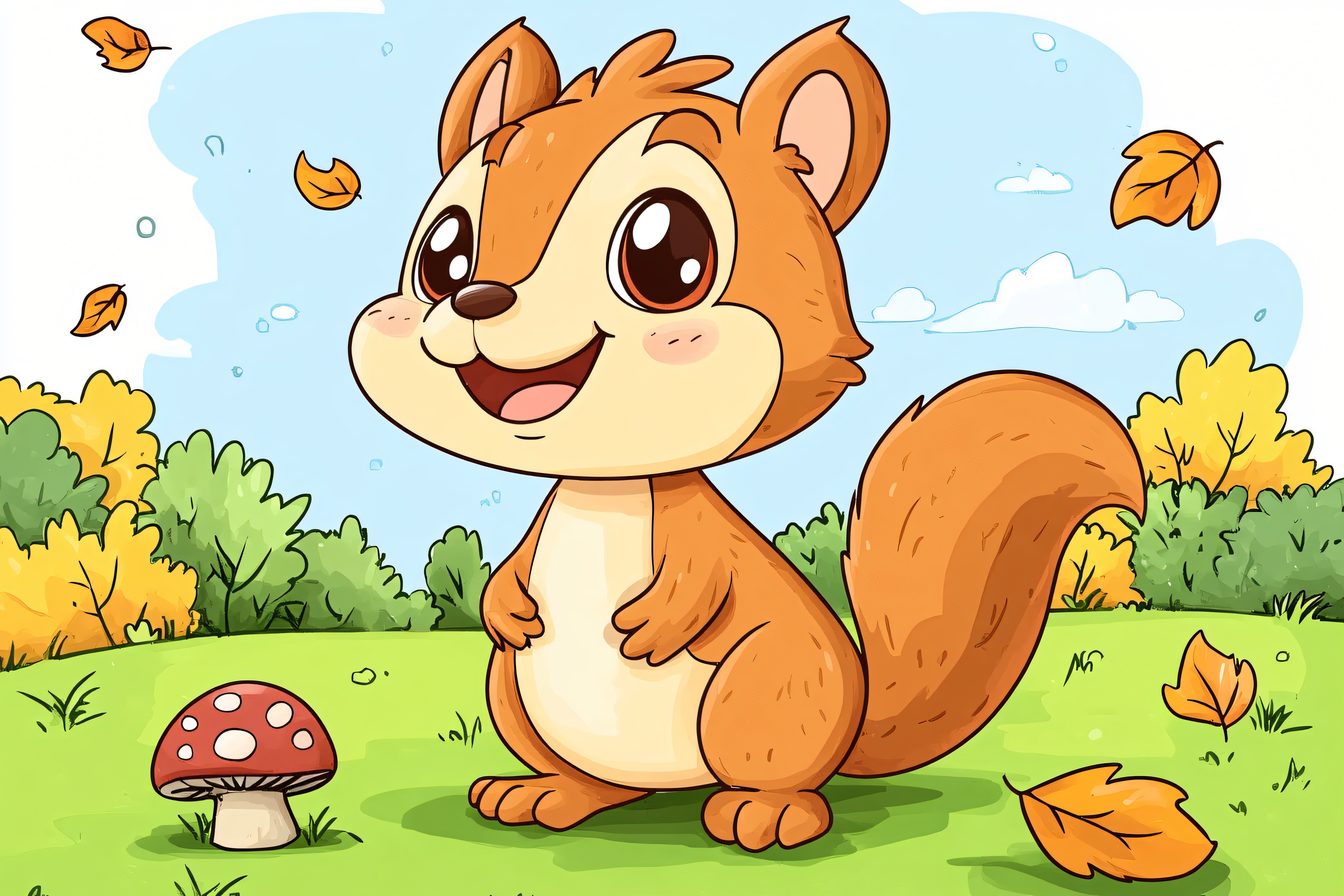 Cute Squirrel Cartoon in Autumn Park