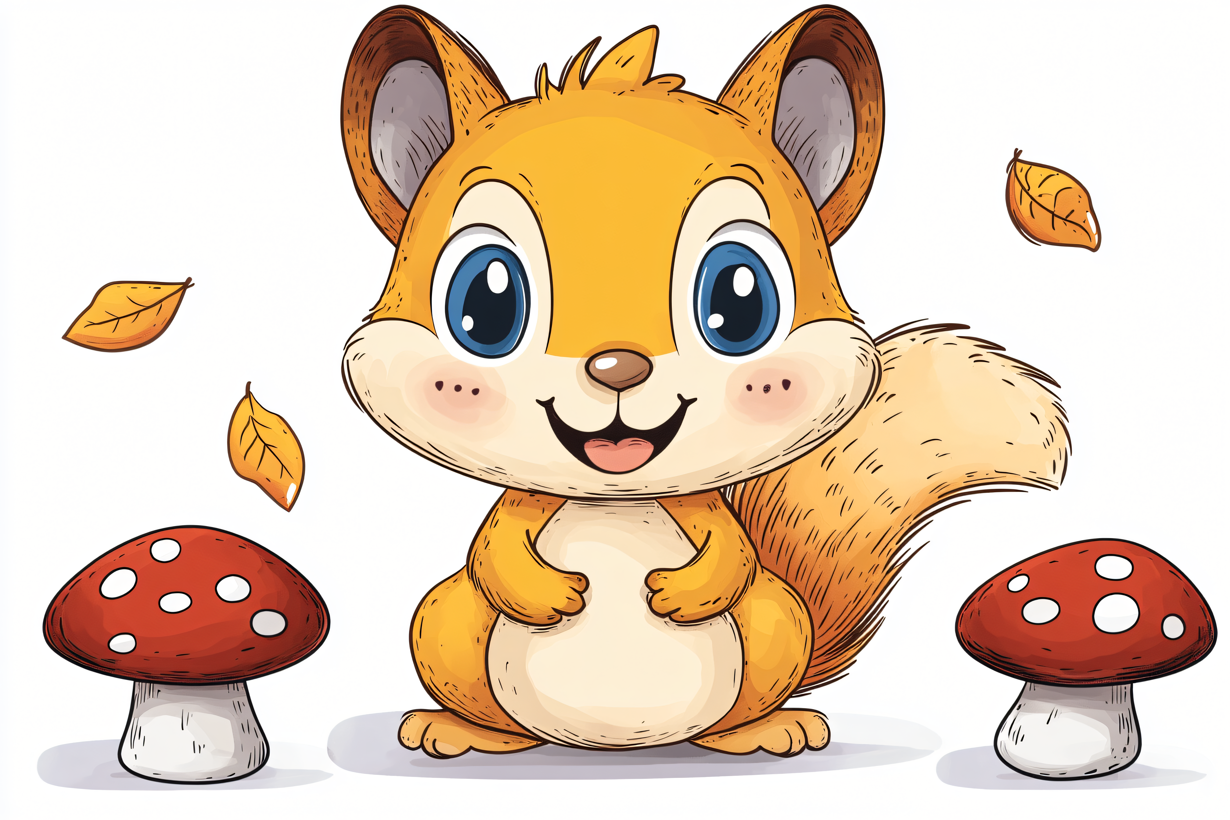 Cute Squirrel With Mushrooms