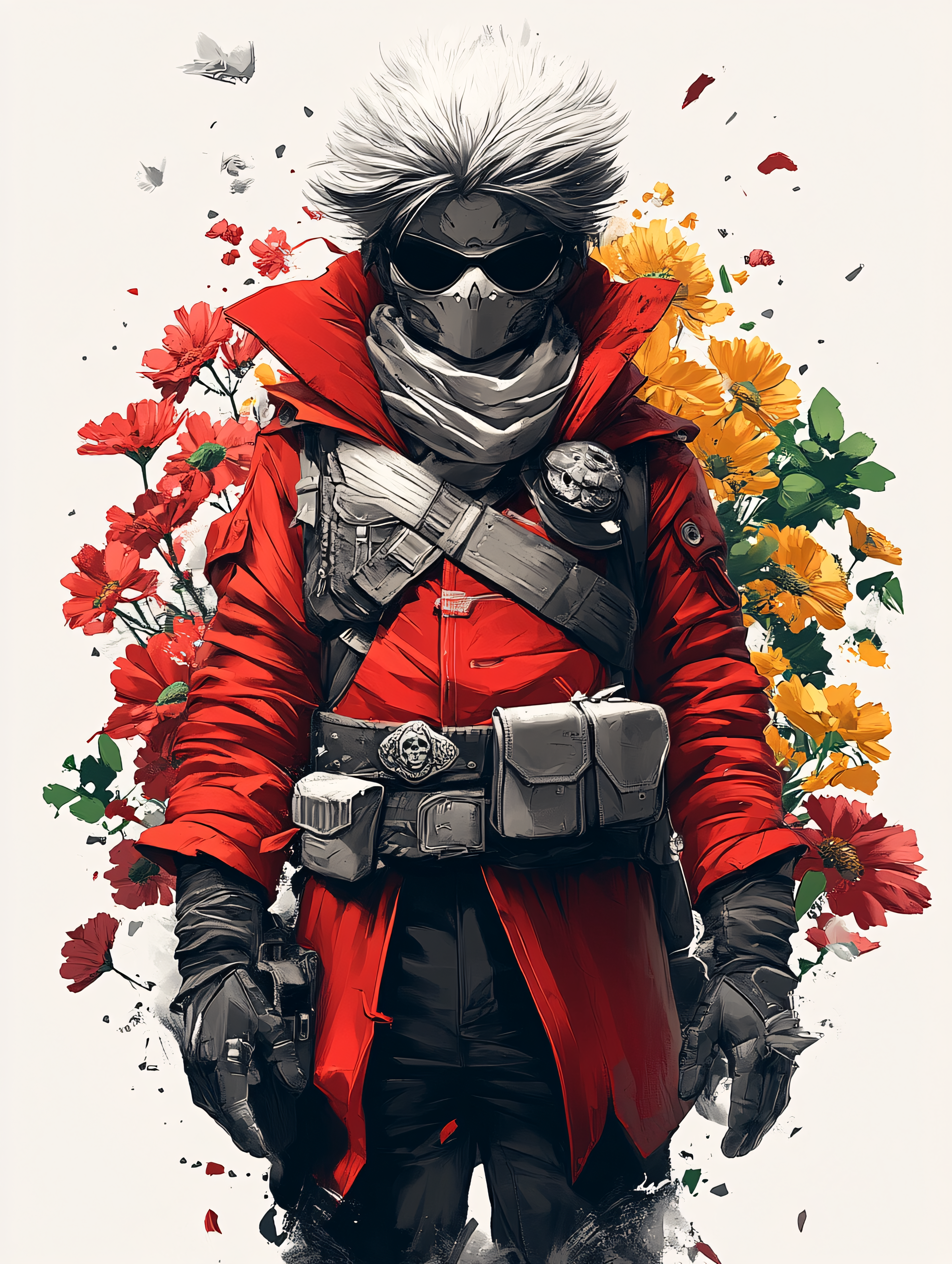 Cyberpunk Soldier Surrounded By Flowers