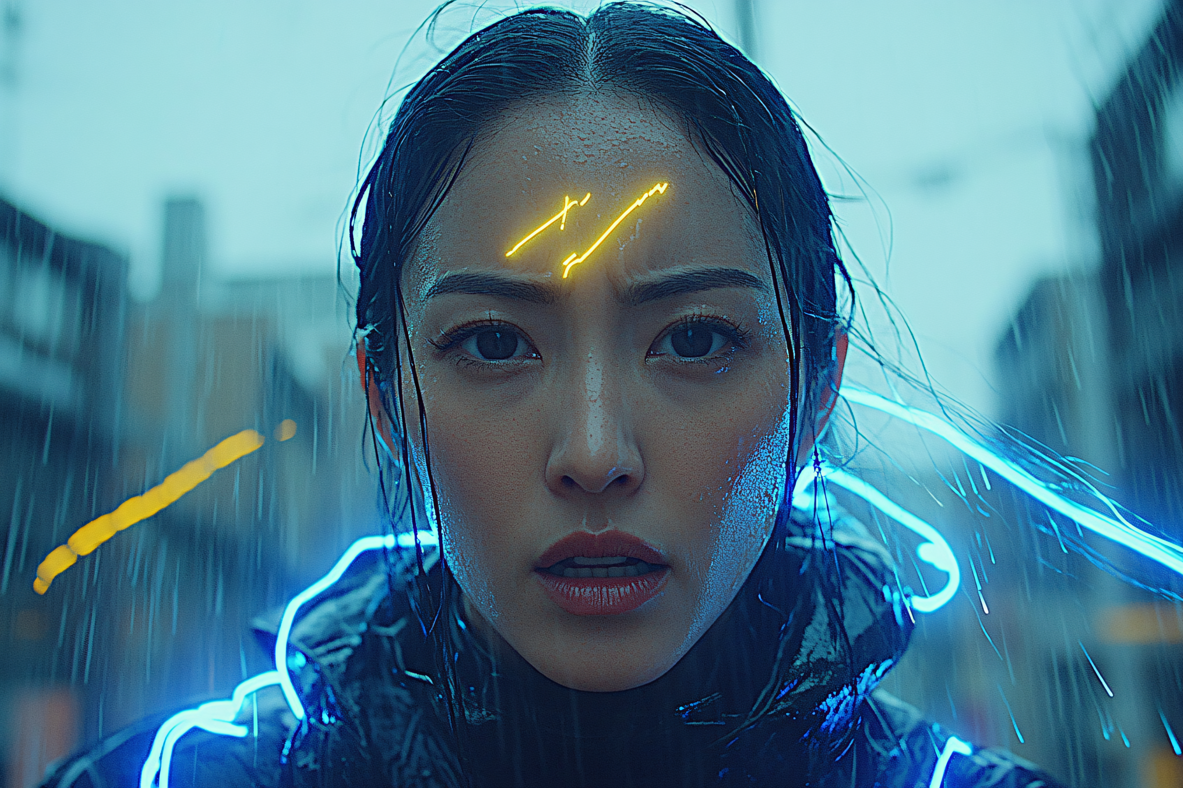 Cyberpunk Warrior in the Rain
