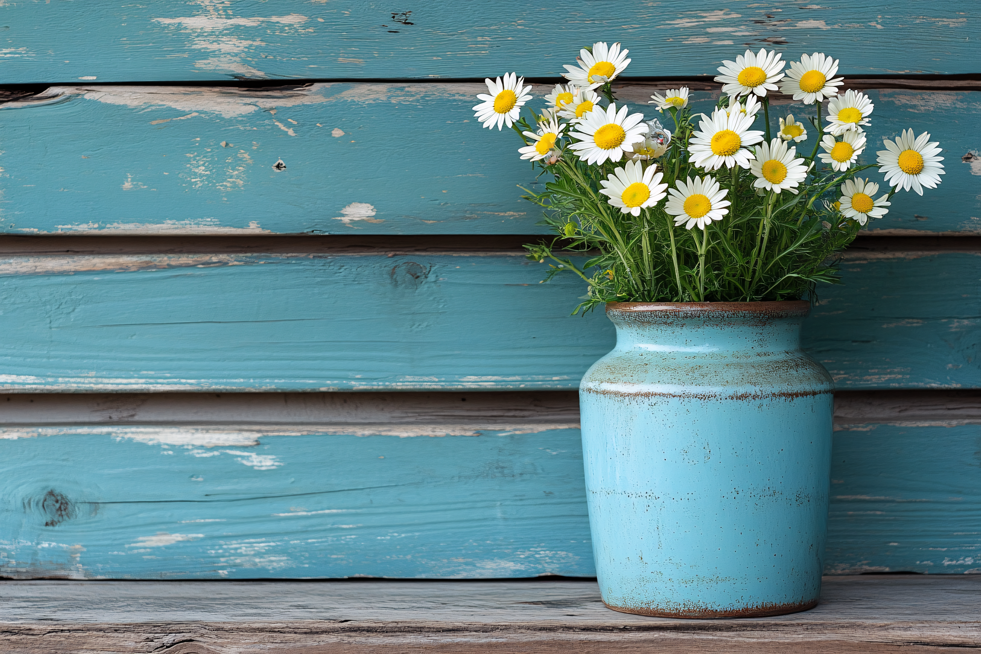 Daisies in Blue Vase