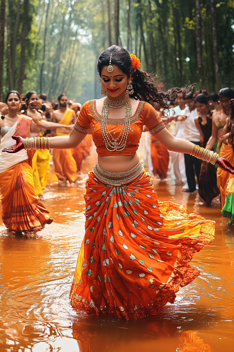 Dancing Woman In Orange Saree