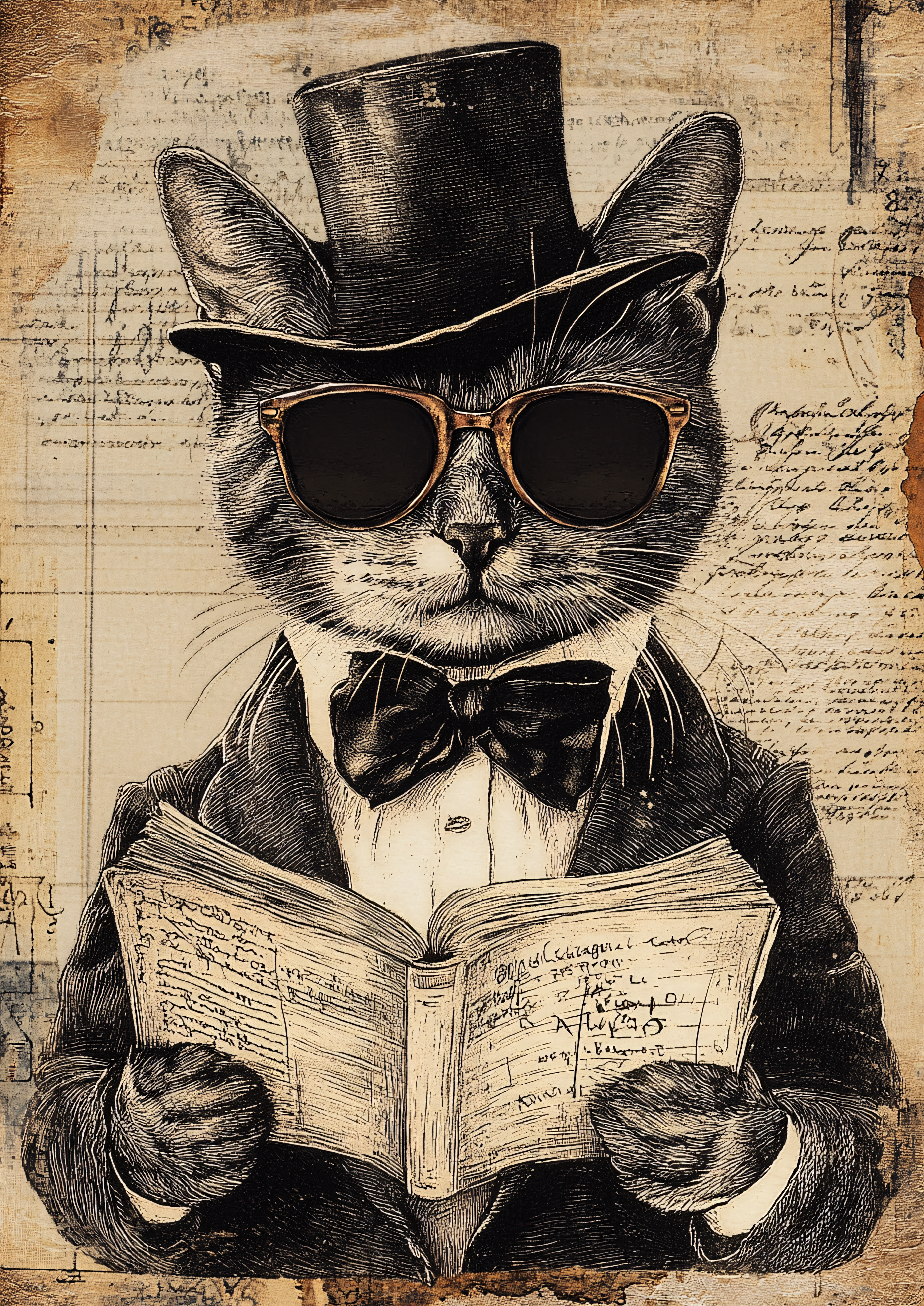Dapper Cat Reading a Book