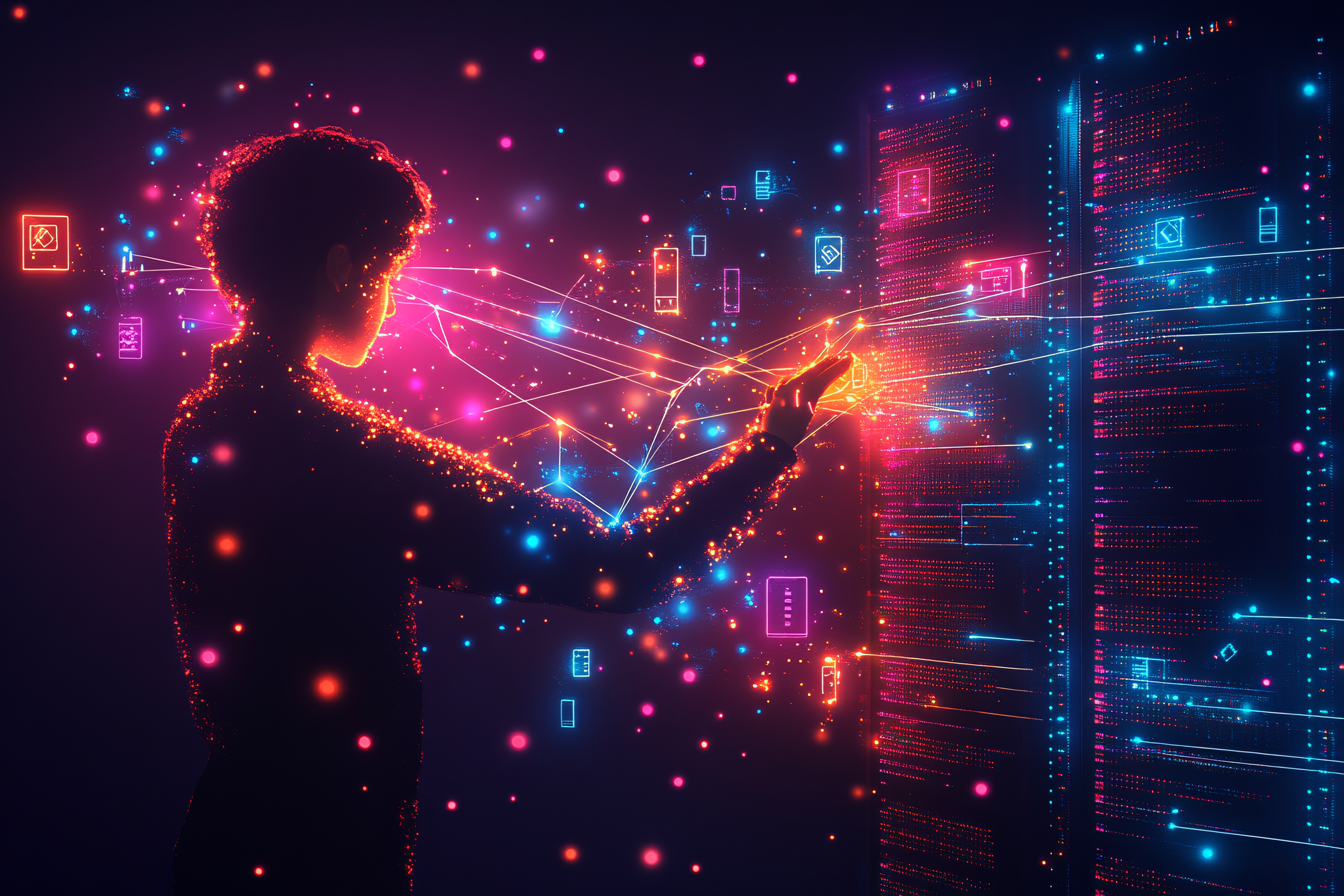 Data Architect Connecting Server Racks