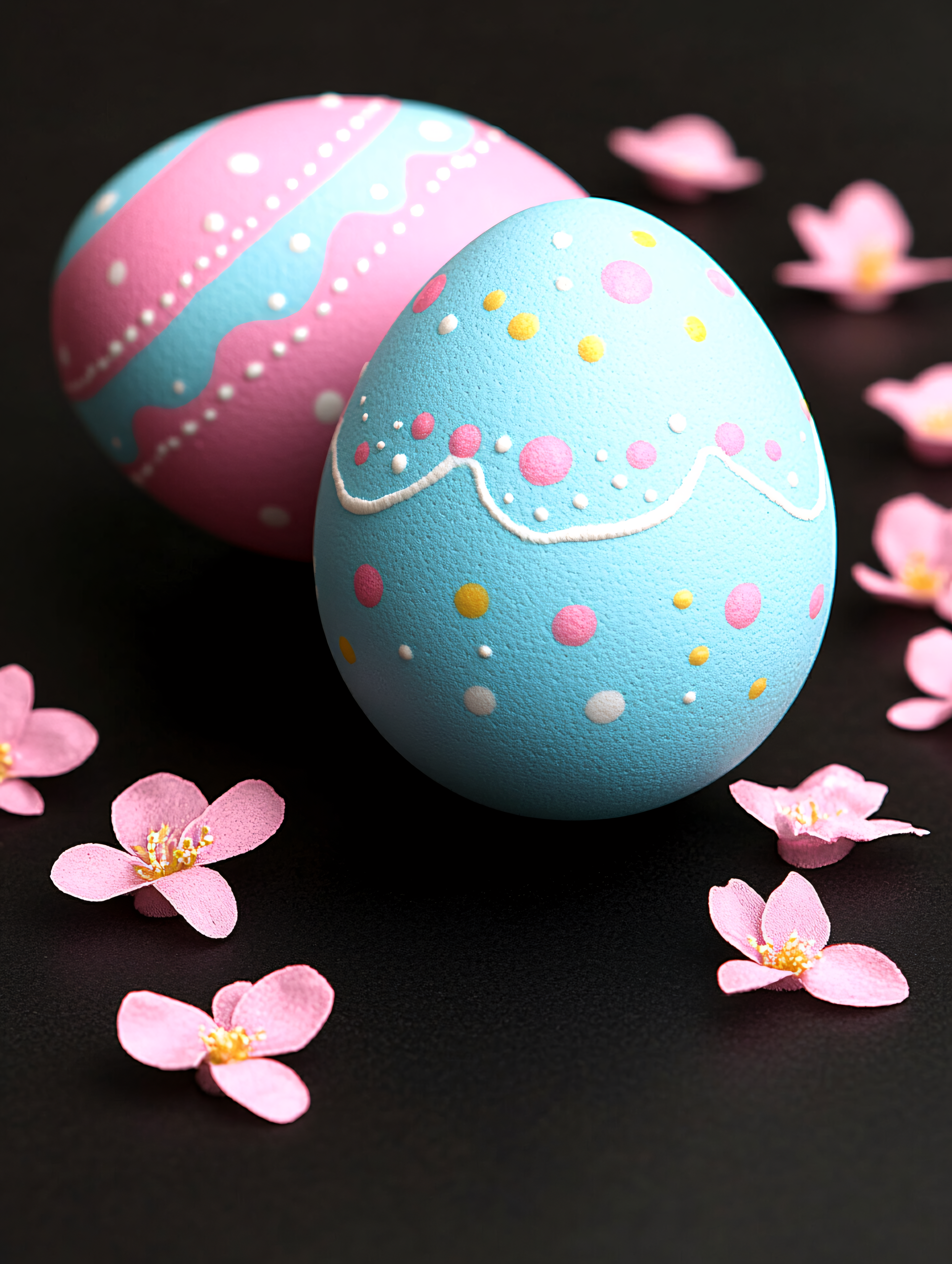 Decorated Easter Eggs with Pink Blossoms