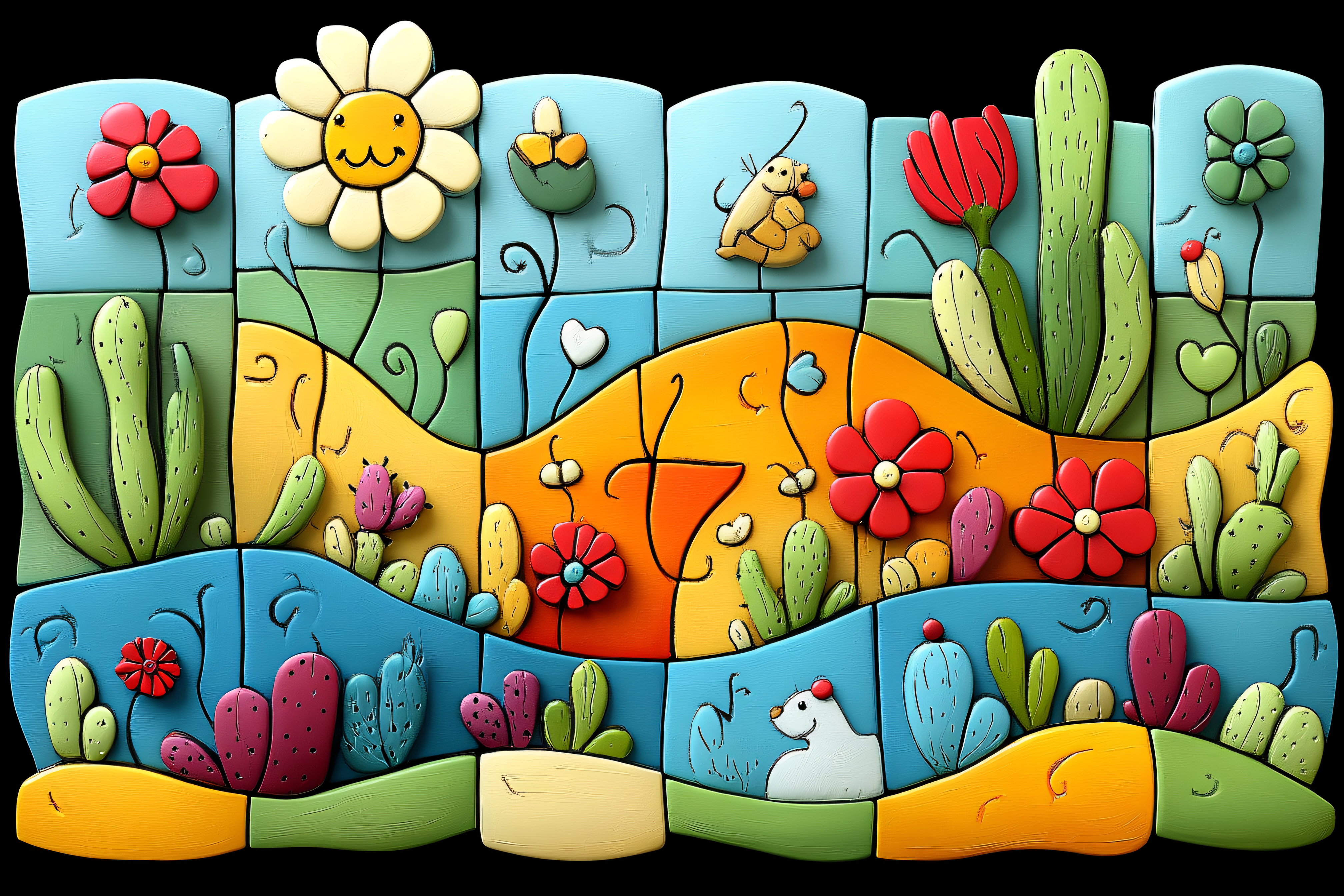 Desert Bloom Wooden Blocks Scene