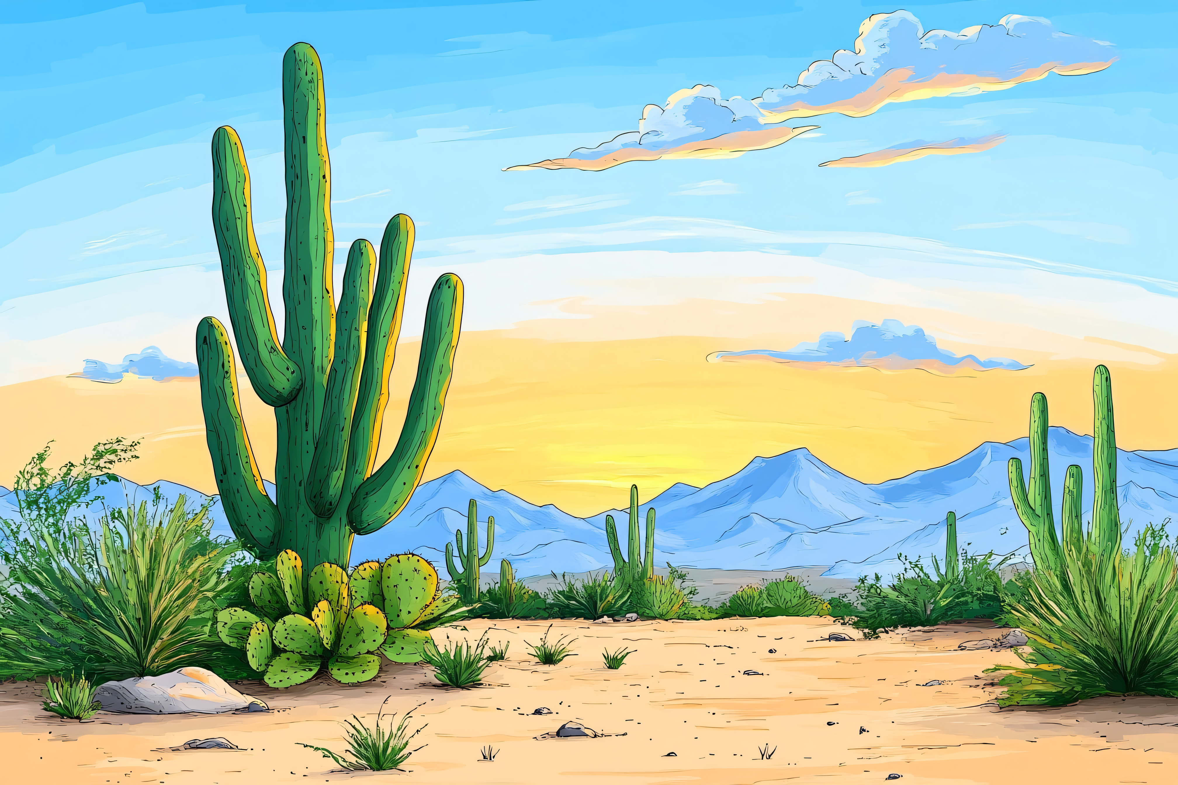Desert Landscape With Saguaro Cacti