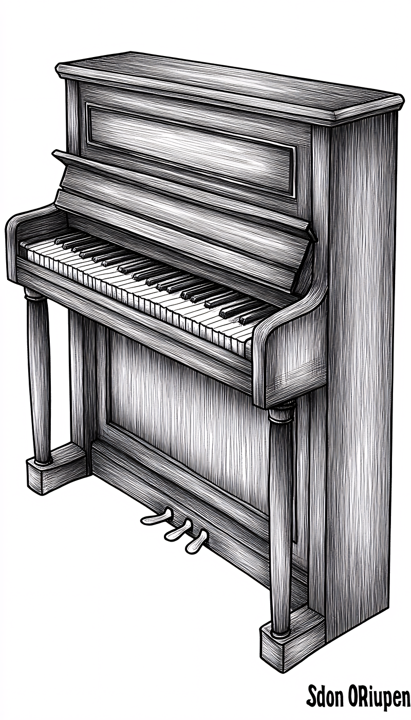 Detailed Upright Piano Illustration