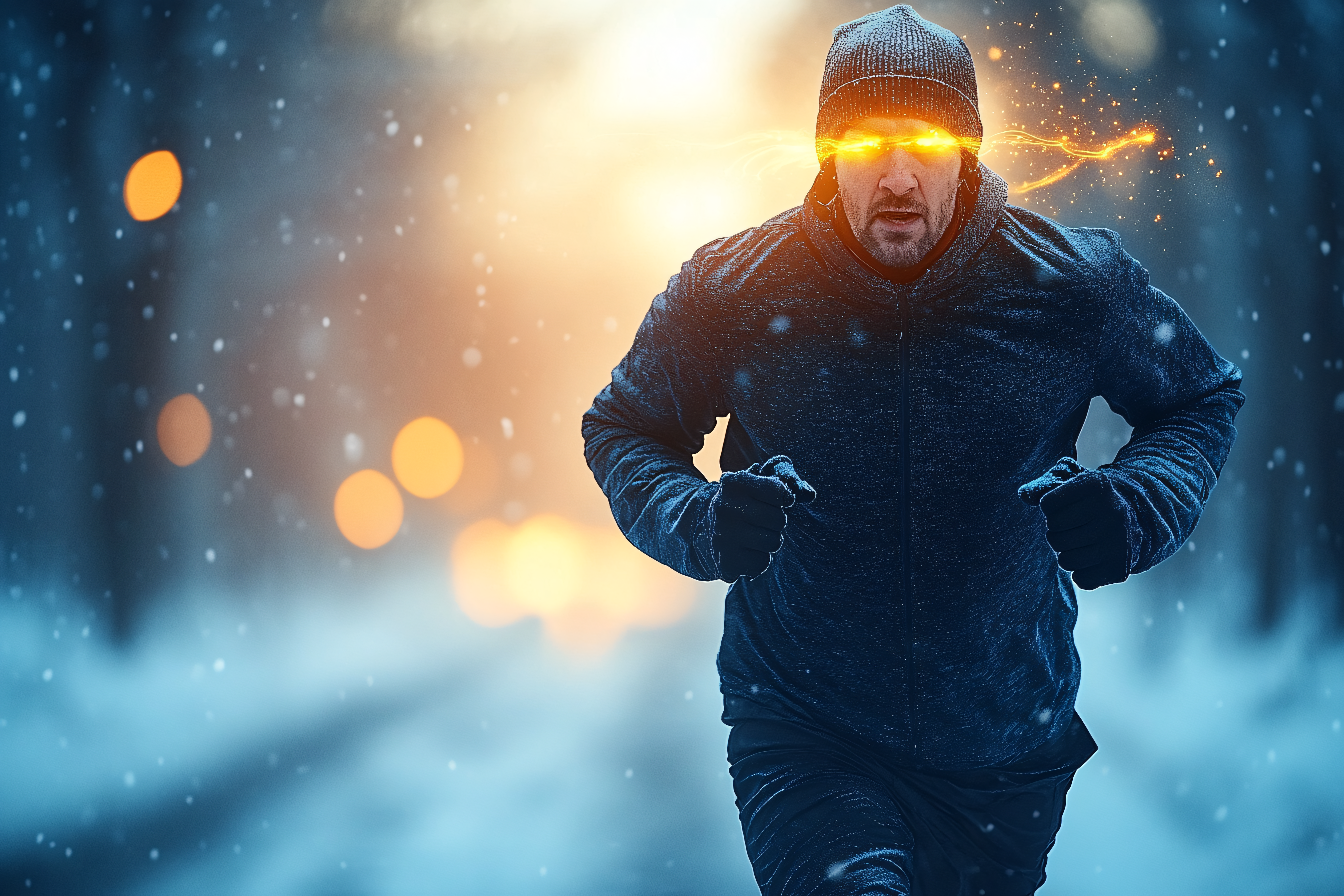 Determined Runner with Glowing Eyes
