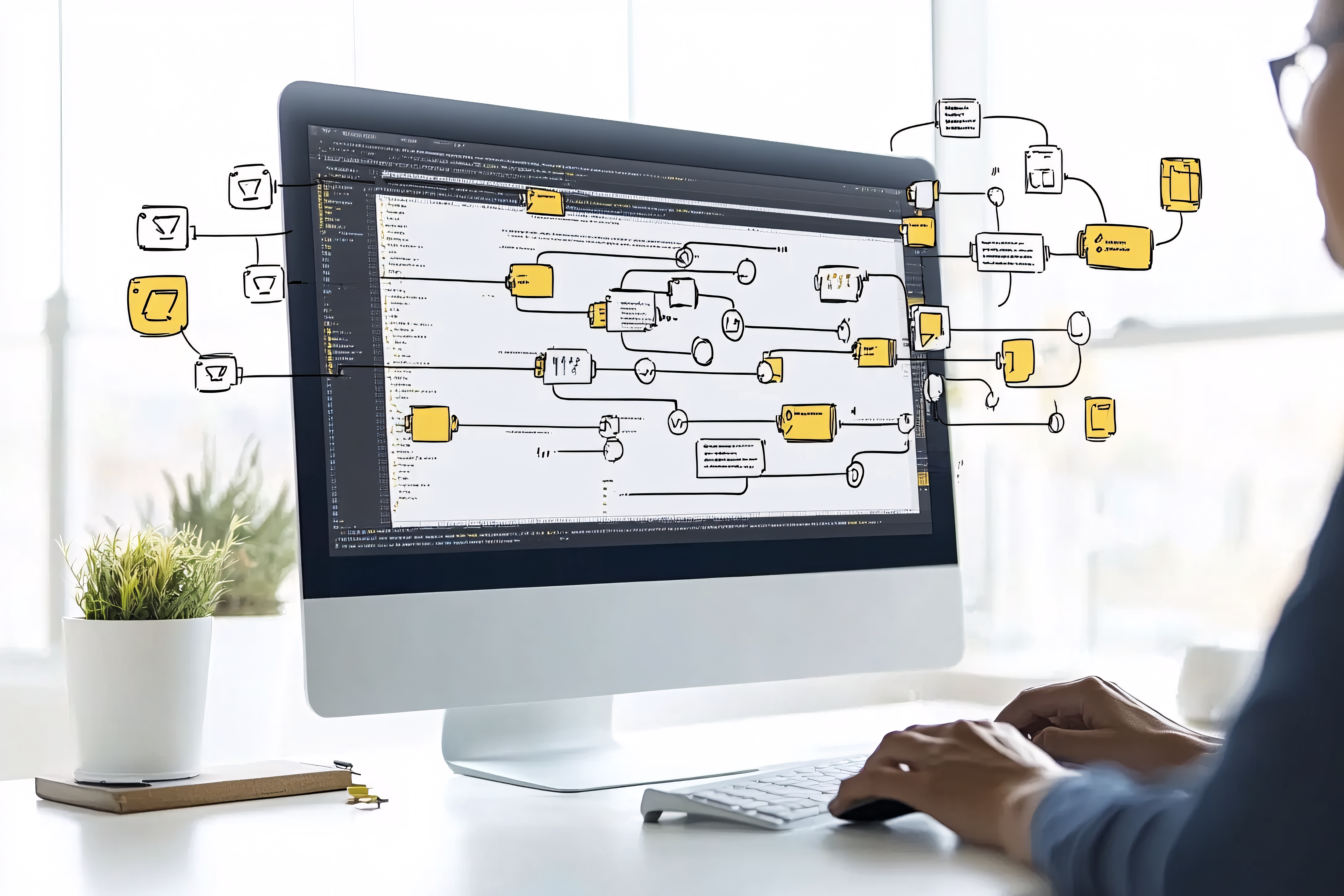 Developer Working on Flowchart Software
