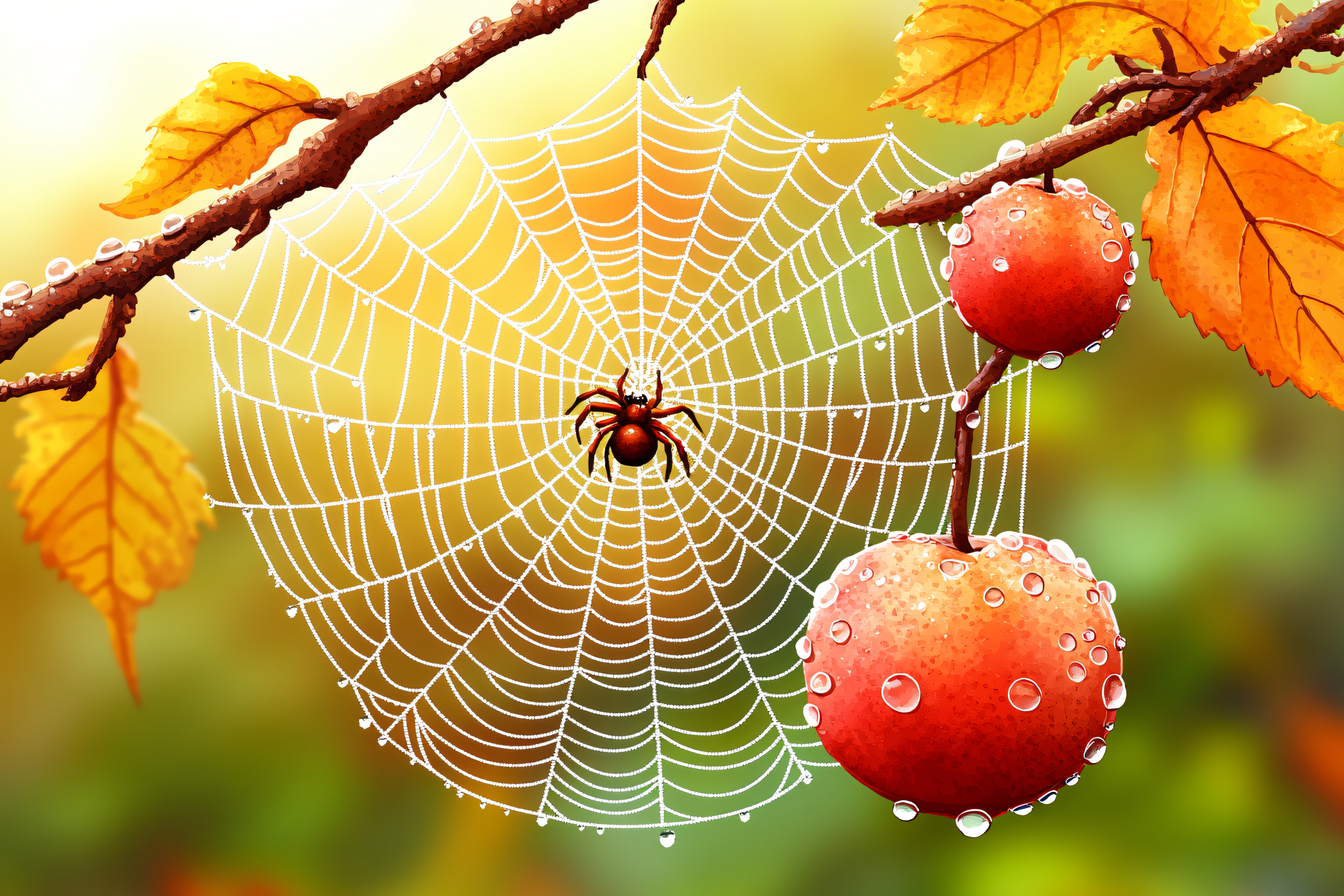 Dewy Spiderweb with Berries