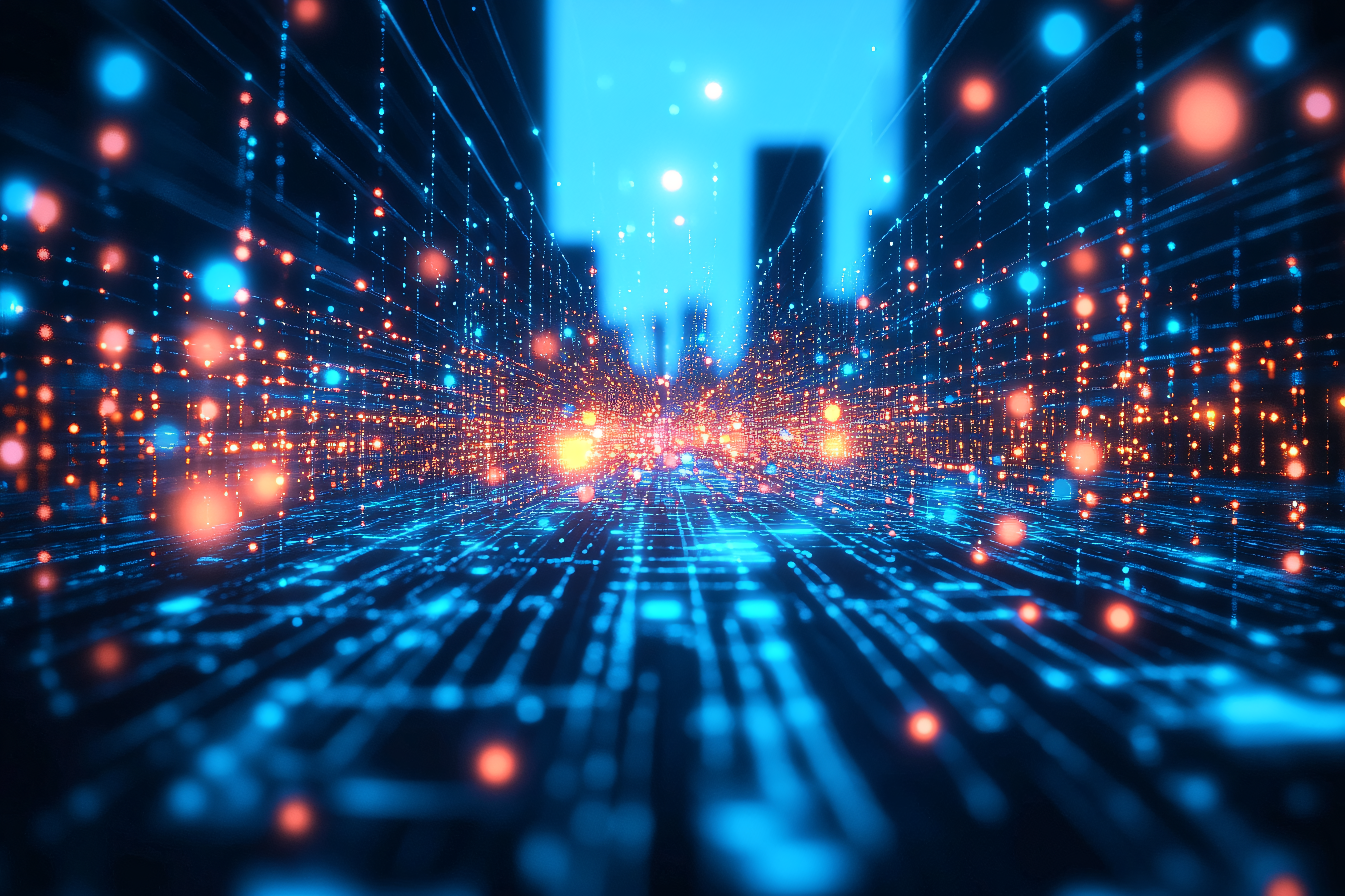 Digital Cityscape With Glowing Lights