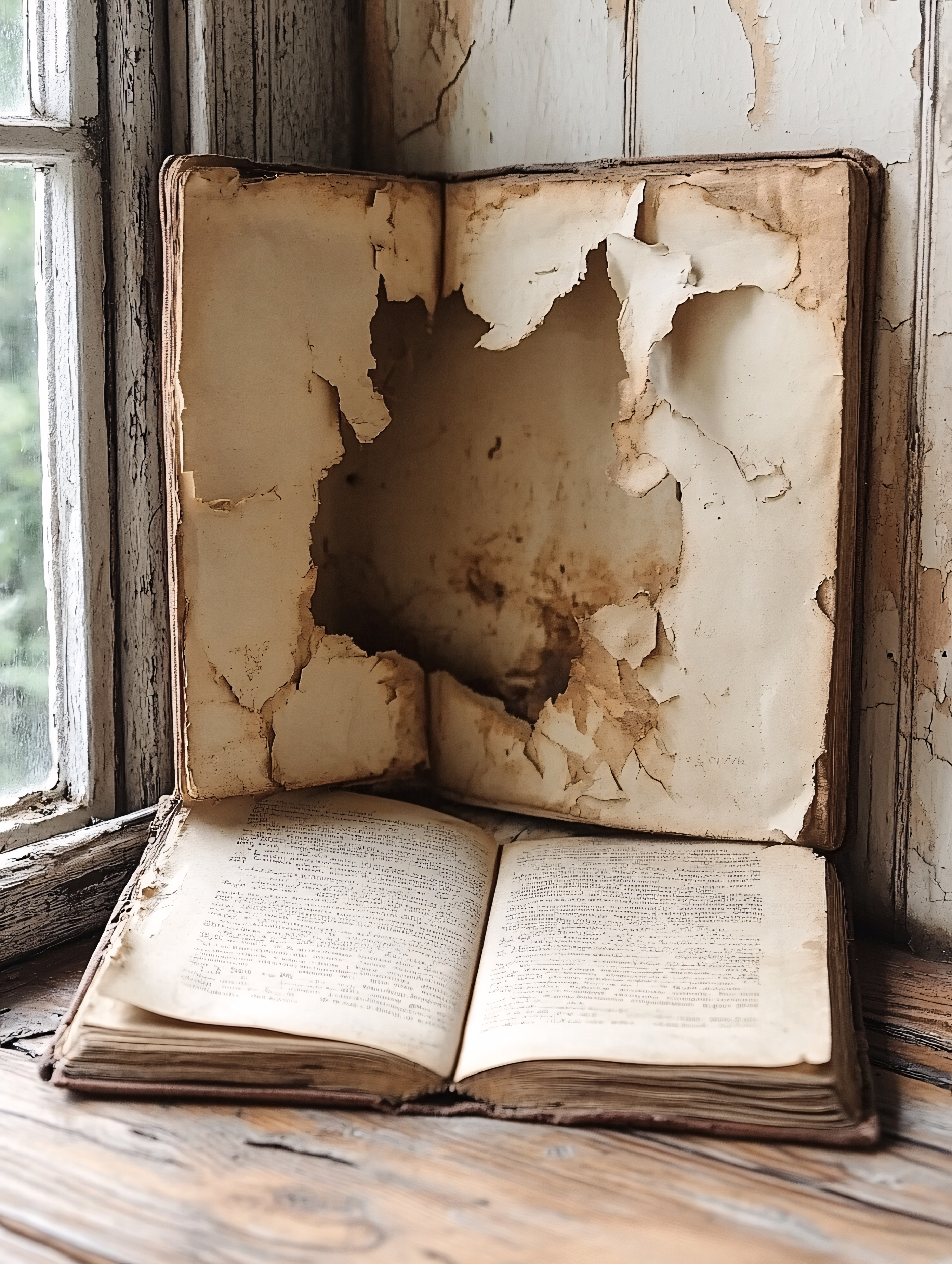 Distressed Books by Window Still Life