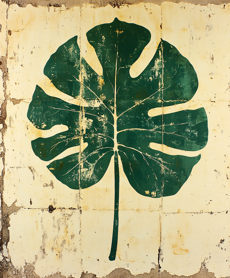 Distressed Green Monstera Leaf