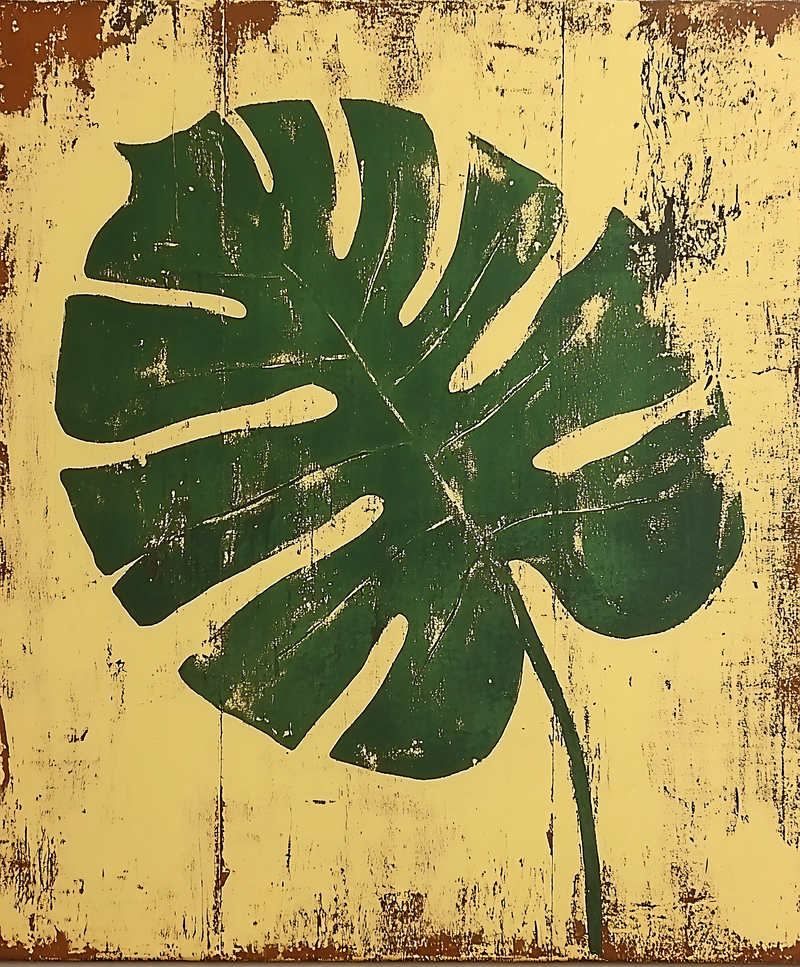 Distressed Monstera Leaf Art