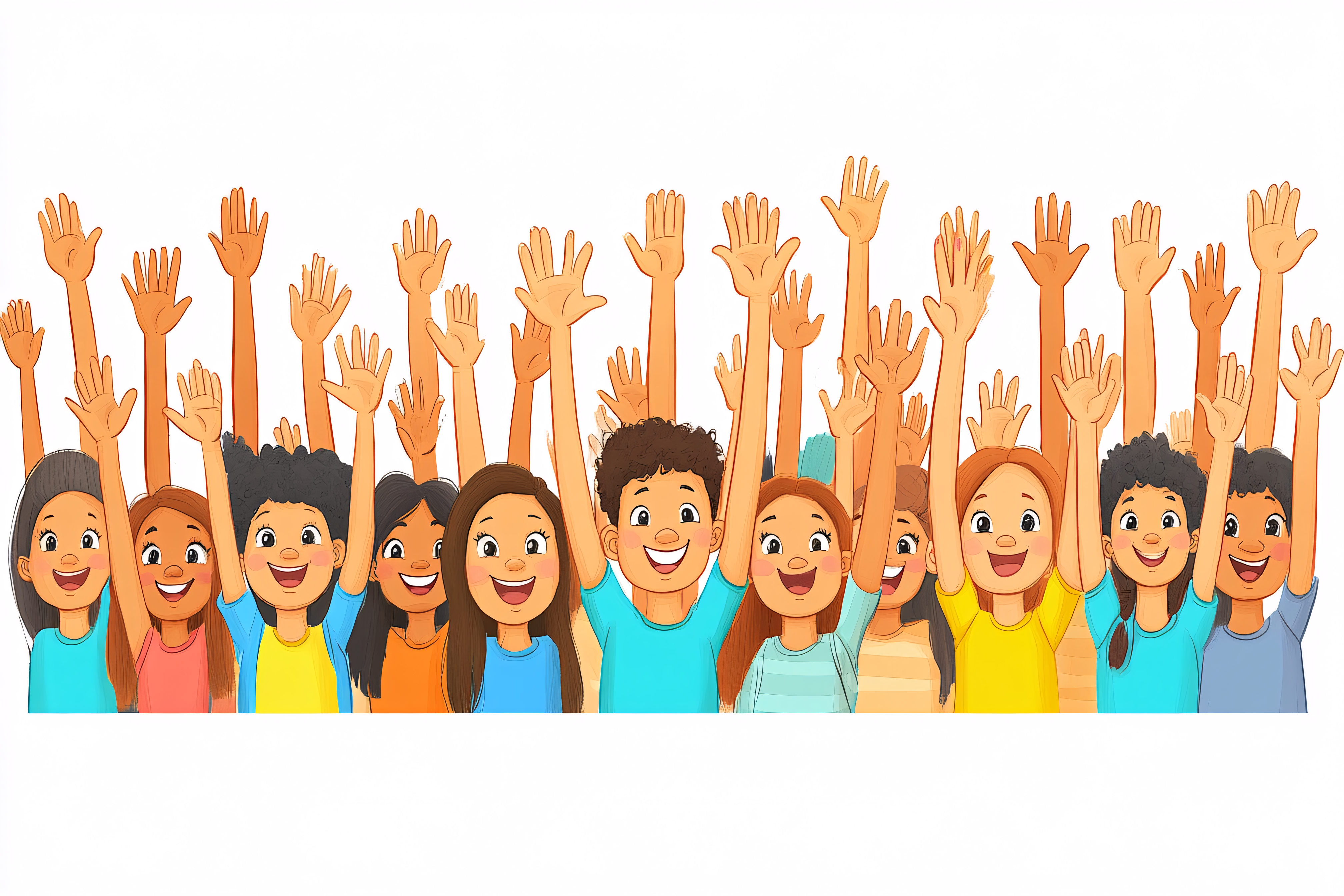 Diverse Children Raising Hands