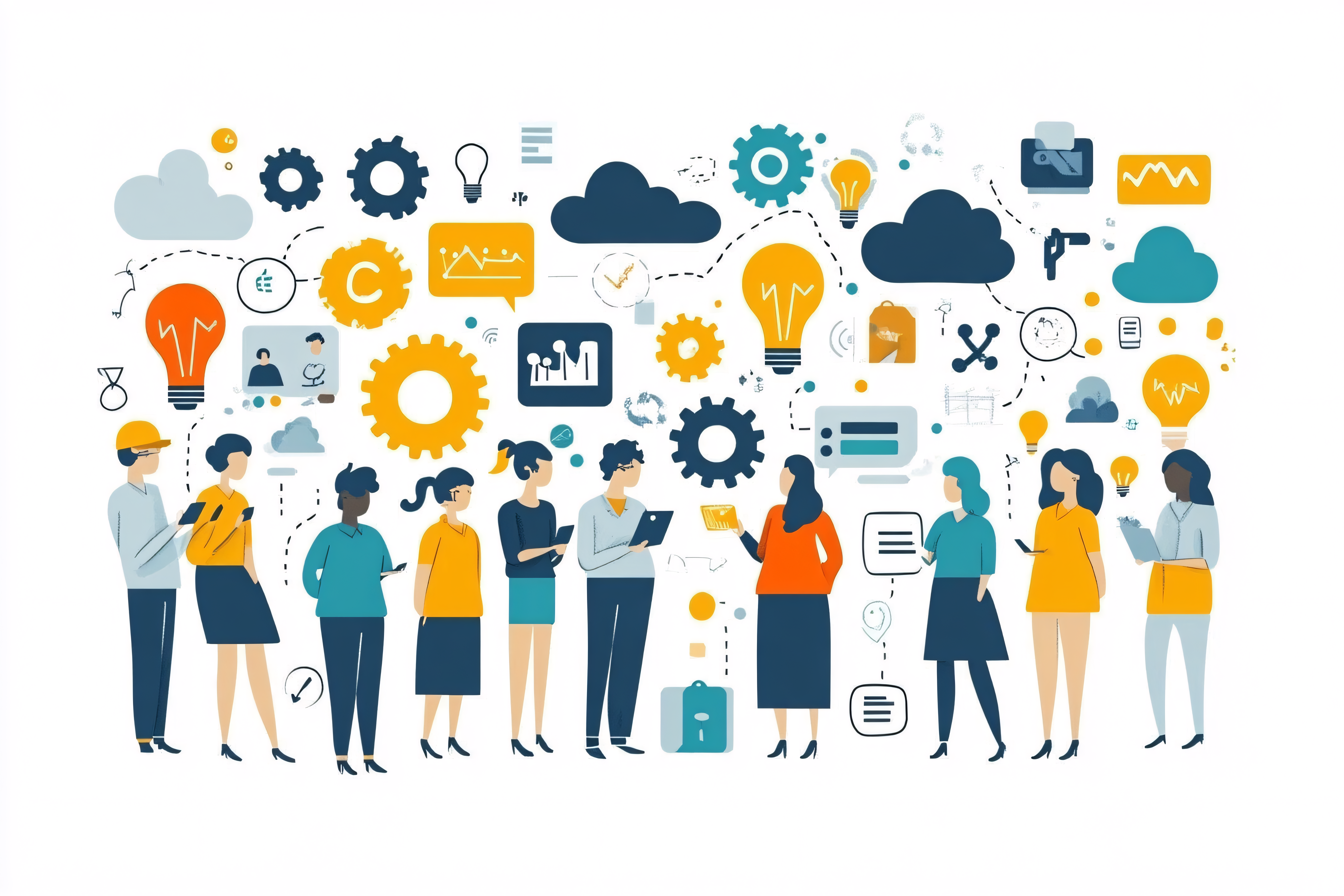 Diverse Team Collaboration with Innovation Icons